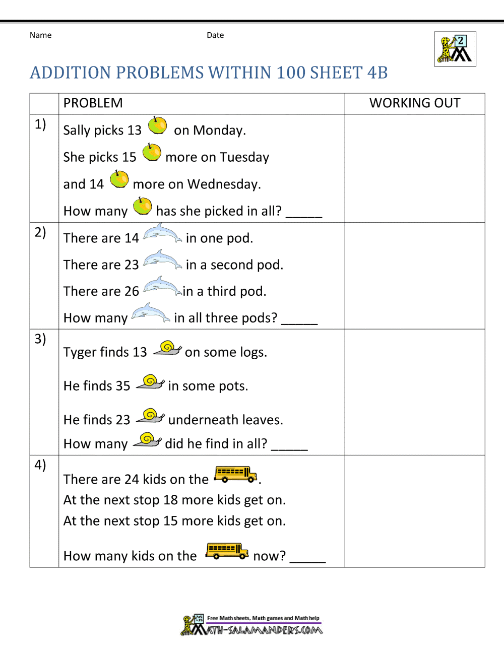 Addition Word Problems 2nd Grade