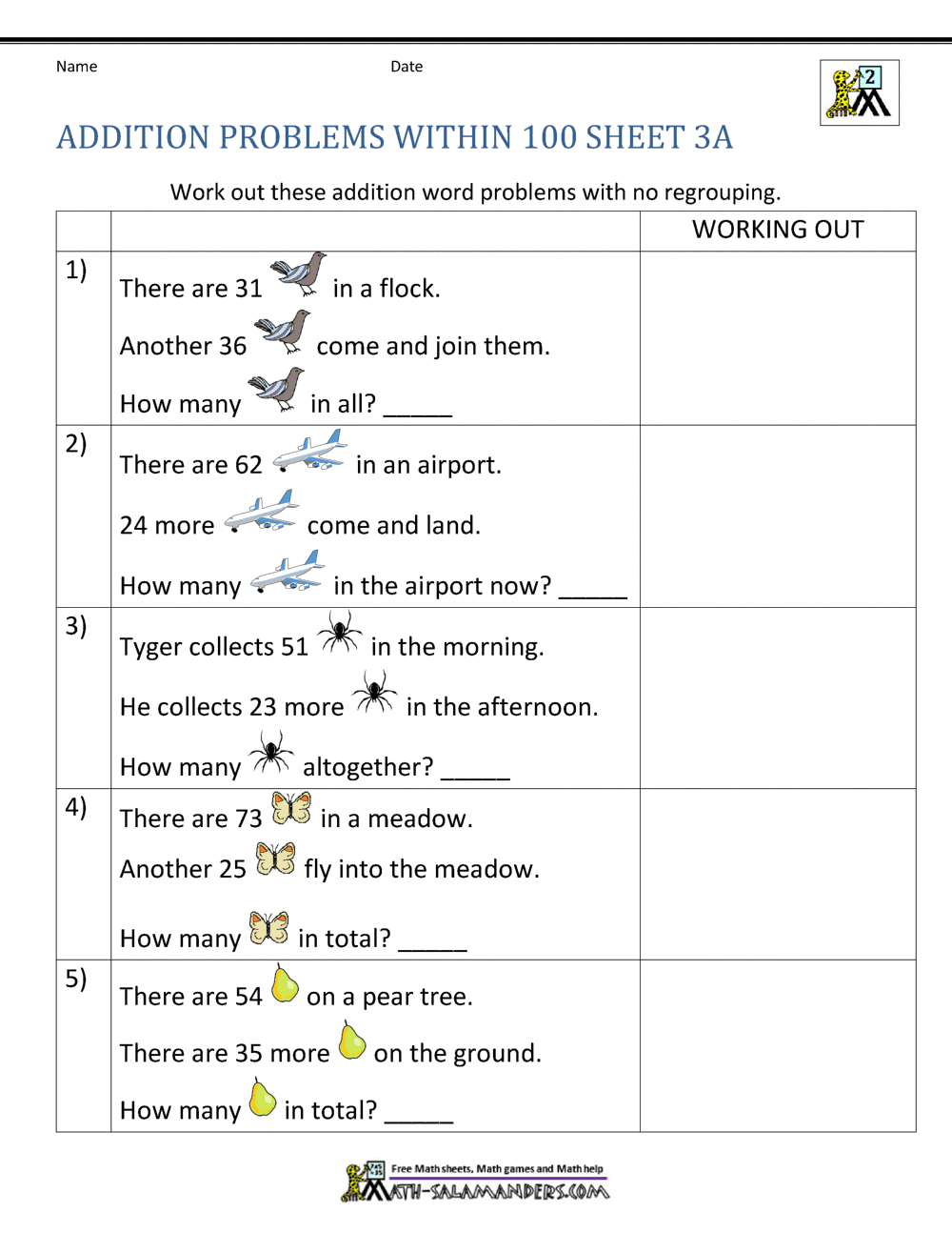 Addition Word Problems 2nd Grade