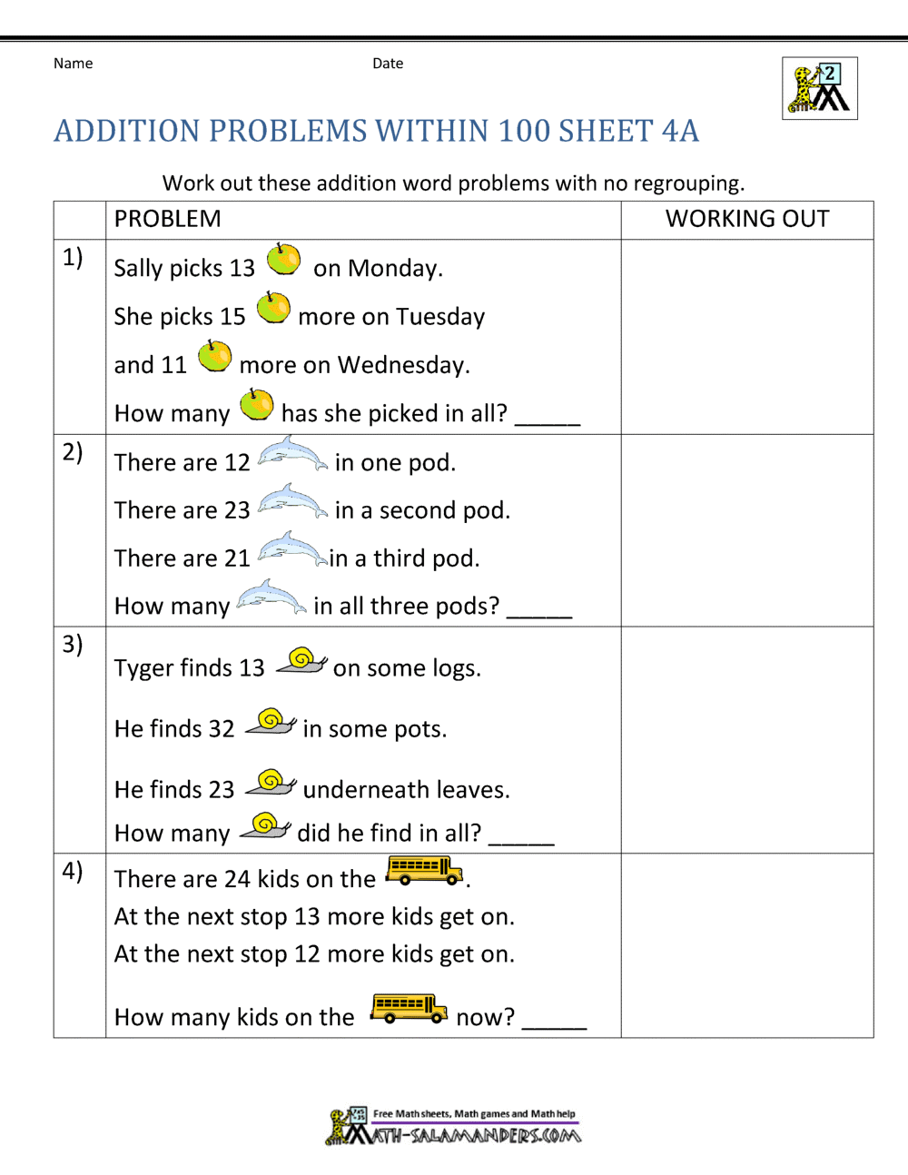Addition Word Problems 2nd Grade