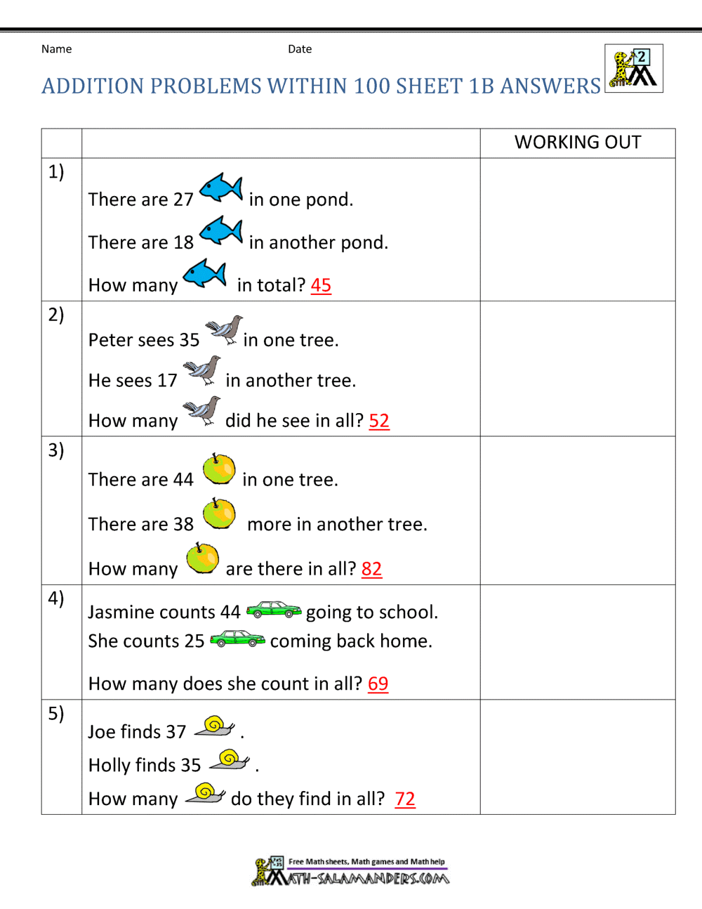 Addition Word Problems 2nd Grade