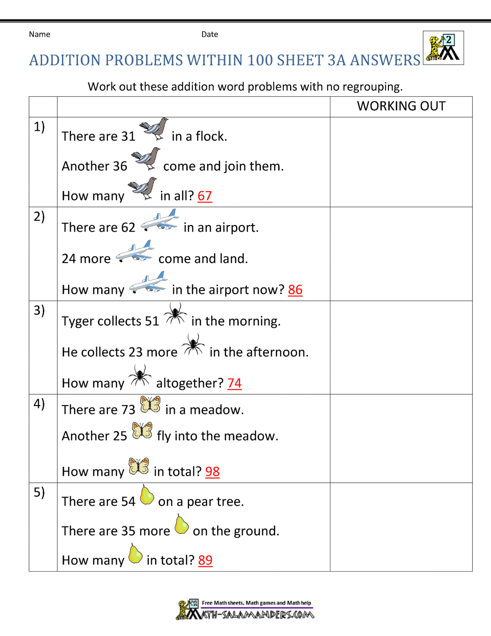 Addition Word Problems 2nd Grade