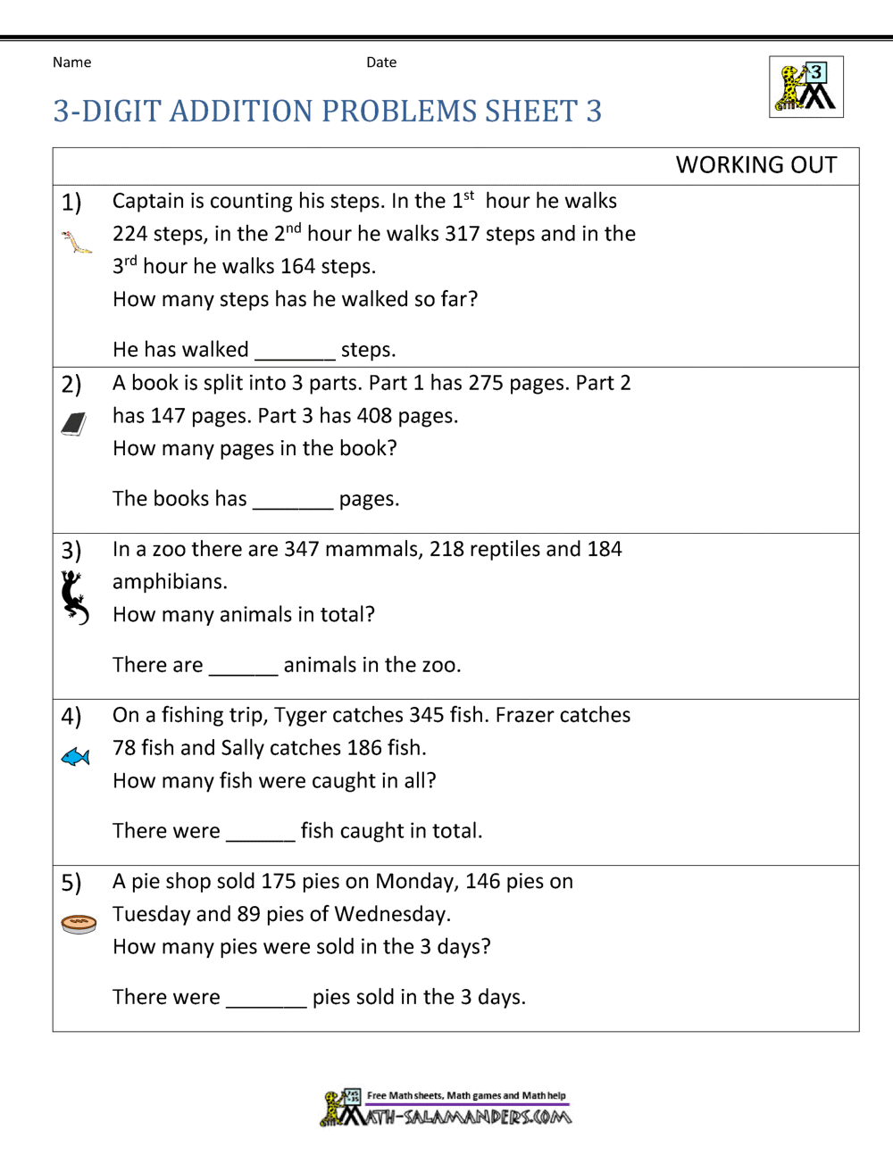 Addition Word Problems 3rd Grade
