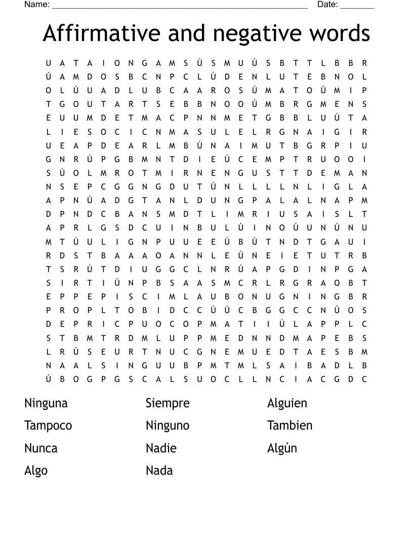 Affirmative And Negative Words Word Search WordMint