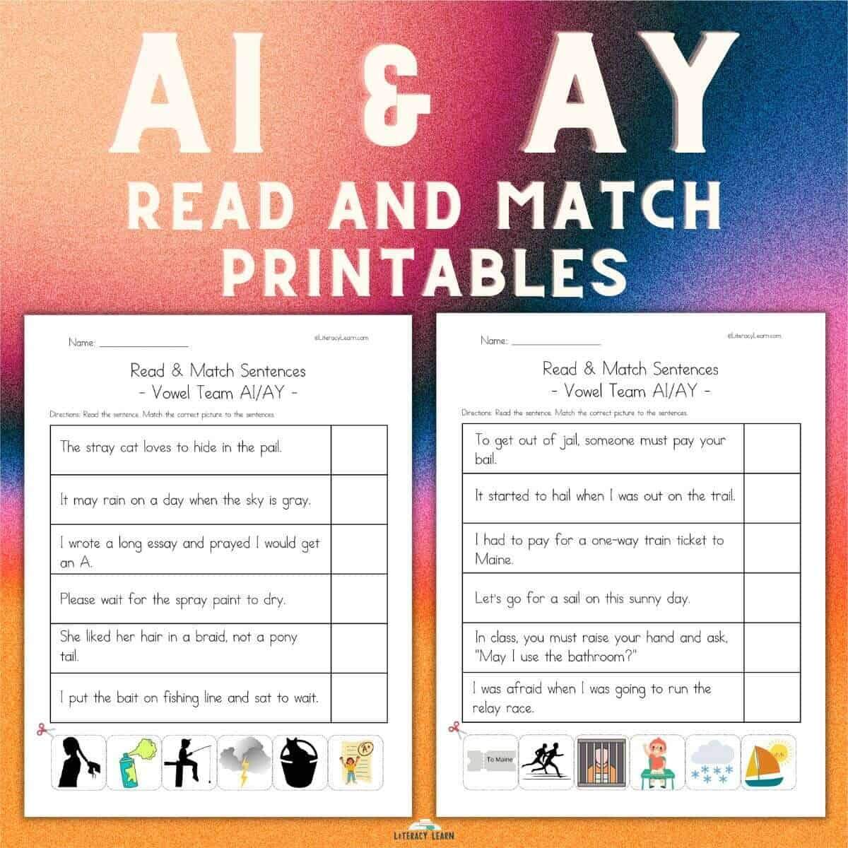 AI And AY Words Read Match Worksheets FREE Literacy Learn Worksheets For Ai Ay Words The Measured Mom Worksheets Library