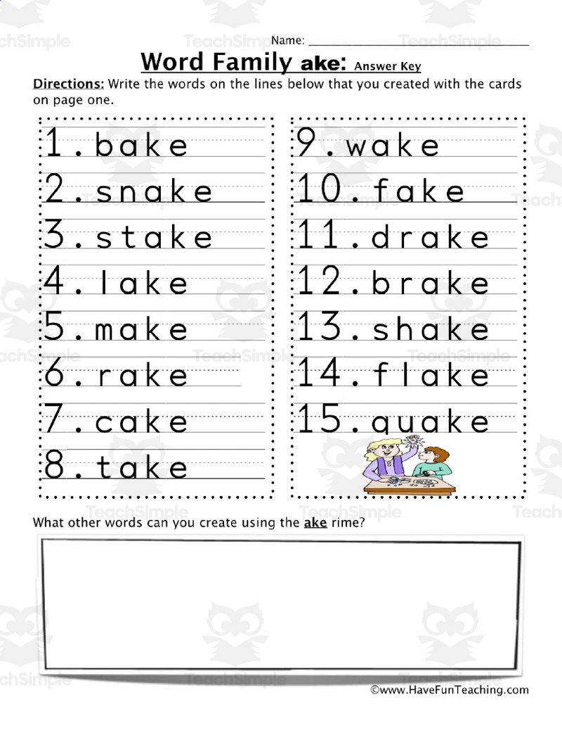 Kindergarten Ake Word Family Unscramble Words Worksheets Worksheets Library