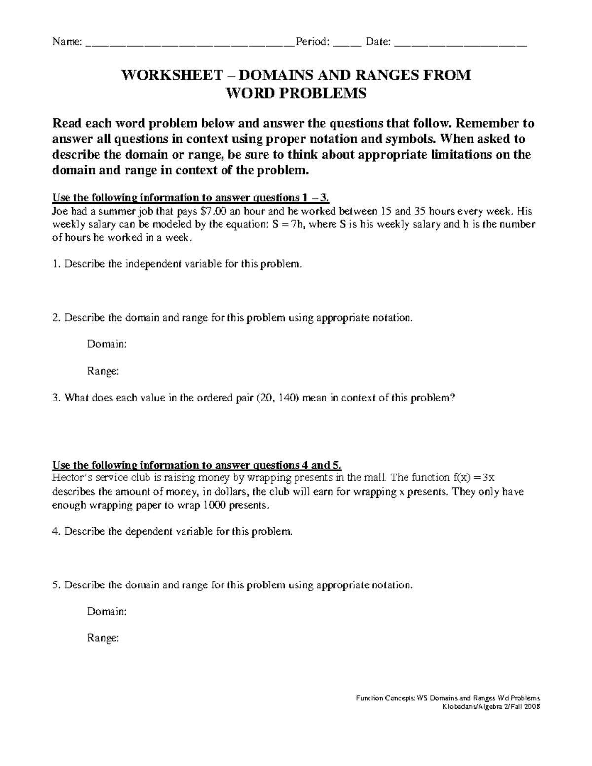 Algebra 2 Worksheets On Domain And Range Word Problems Studocu Algebra 2 Worksheets On Domain And Range Word Problems Studocu