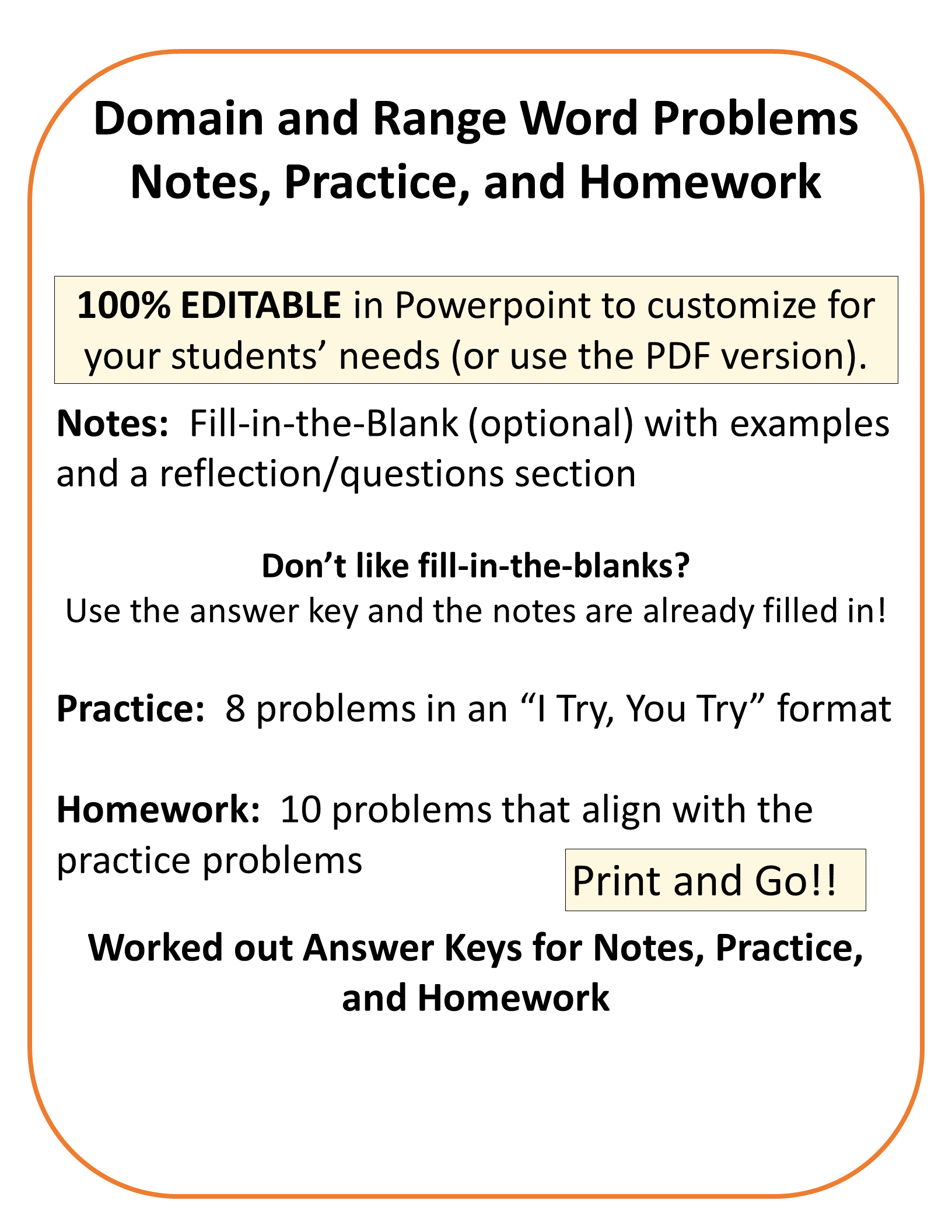 Algebra I Domain And Range Word Problems Notes Practice Homework Editable U2 Absolute Algebra Algebra I Domain And Range Word Problems Notes Practice Homework Editable U2 Absolute Algebra