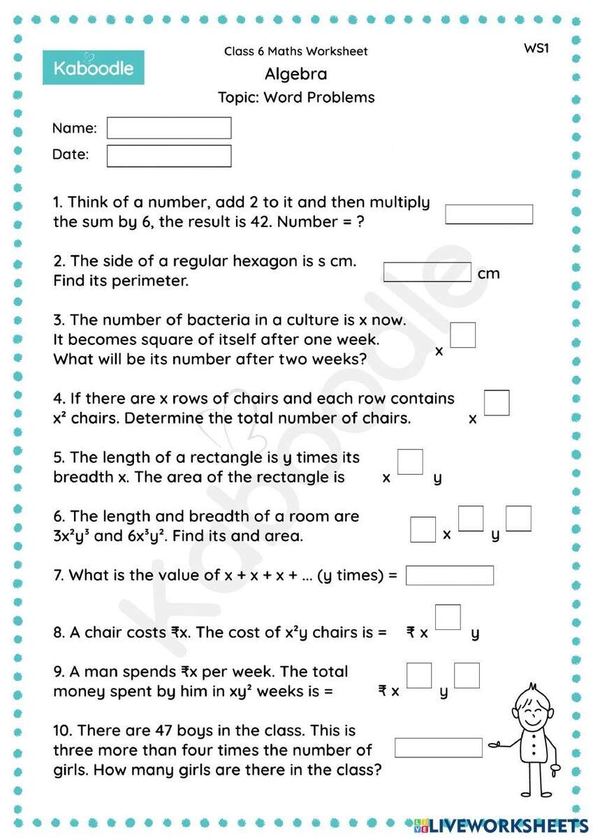 Algebra Word Problems Interactive Worksheet Worksheets Library