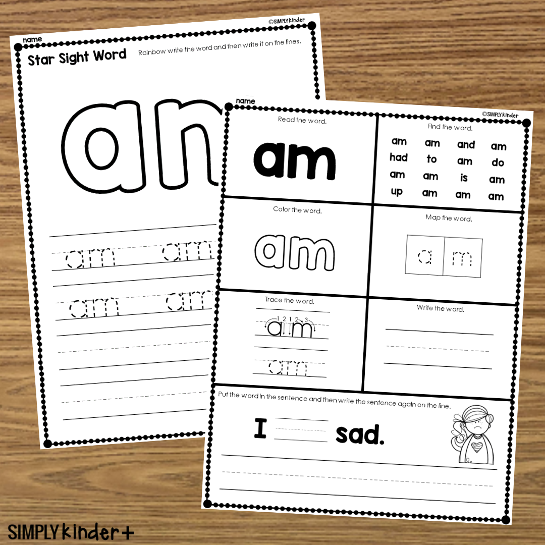 Am Sight Word Printable Activities Simply Kinder Printable Membership