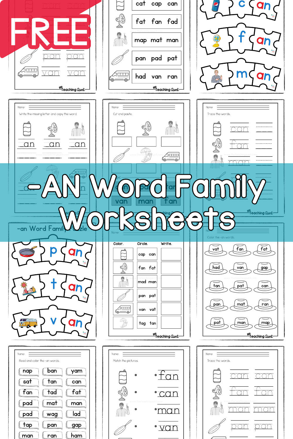 AN Word Family Worksheets The Teaching Aunt 40 Digraph Phonics Ideas Word Family Reading Kindergarten Comprehension Worksheets Phonics Reading