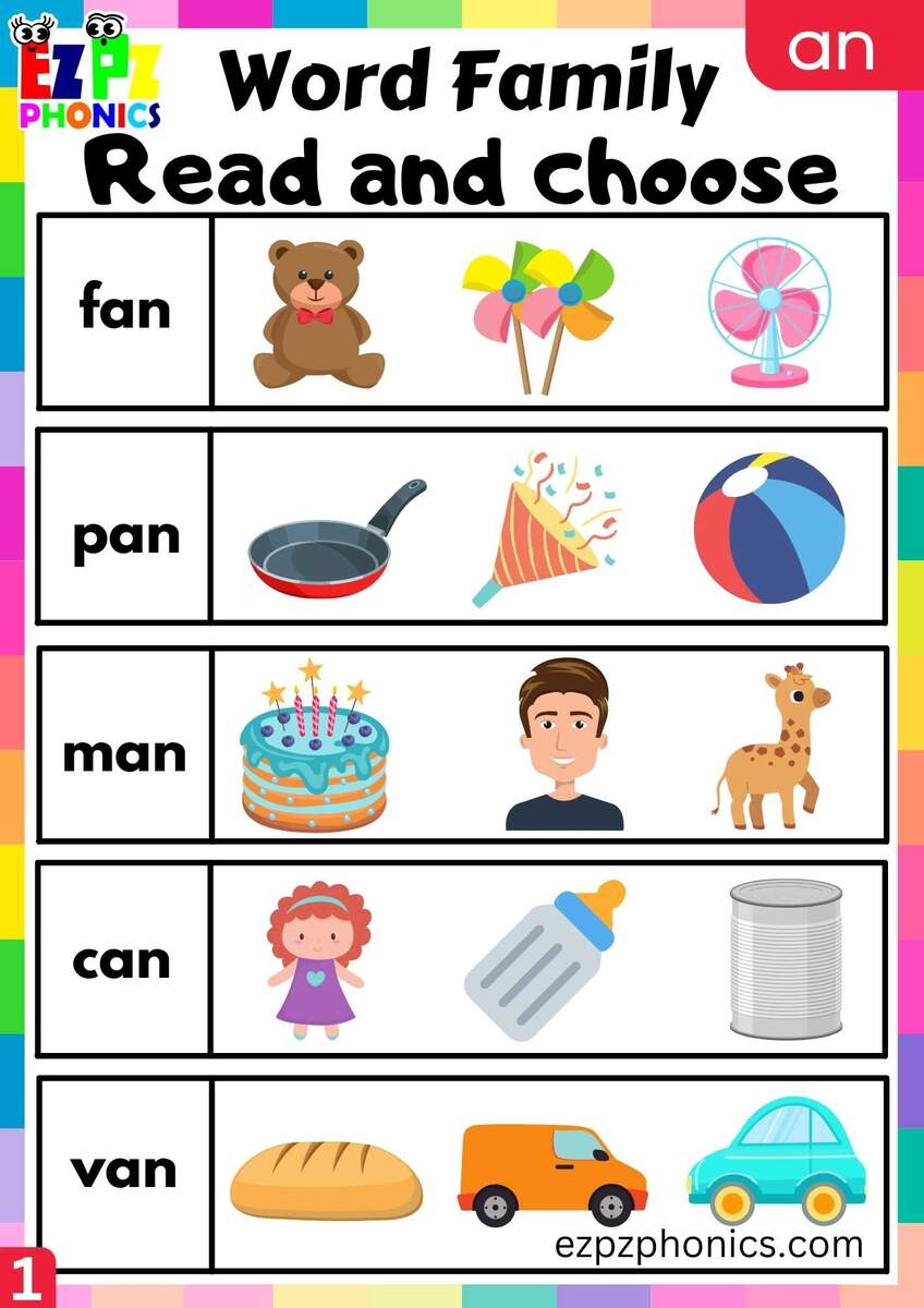 AN Words Read And Choose Phonics Word Families Worksheet Ezpzphonics