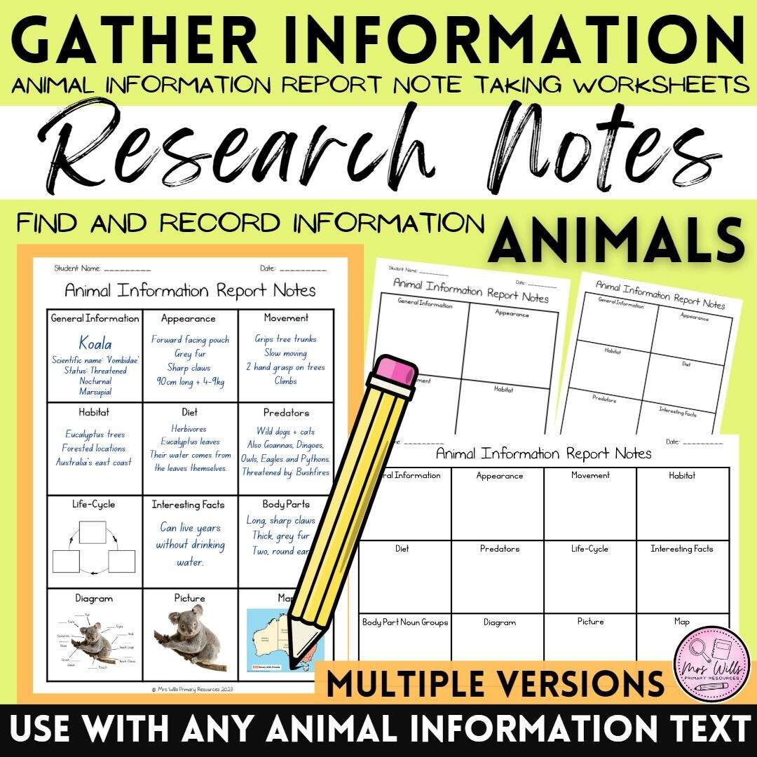 Animal Fact Note Taking Worksheets Gather Collate Animal Report Information Made By Teachers