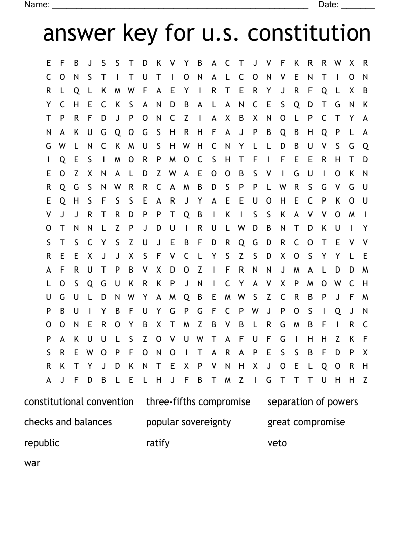 Answer Key For U s Constitution Word Search WordMint