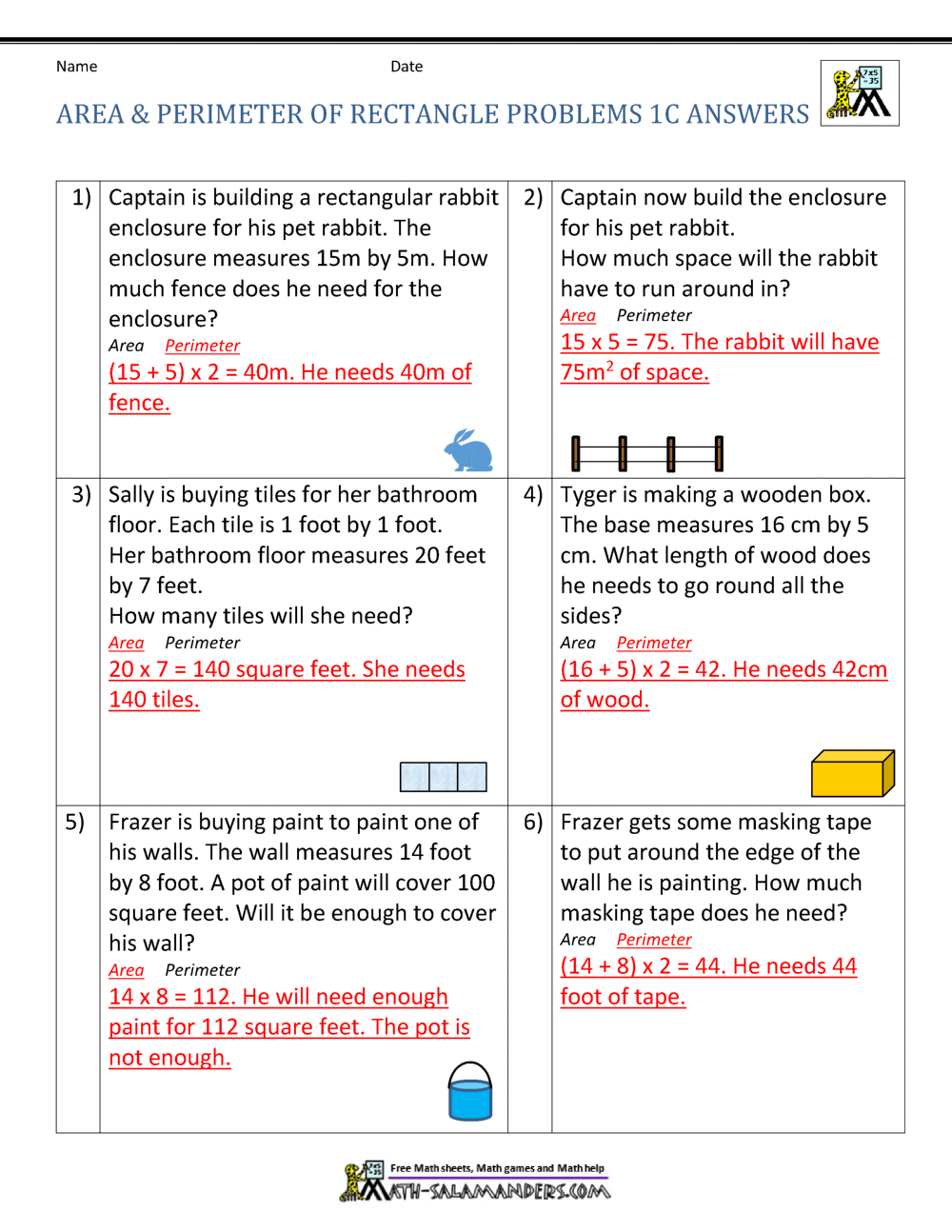 Area And Perimeter Of Rectangle Worksheets Library