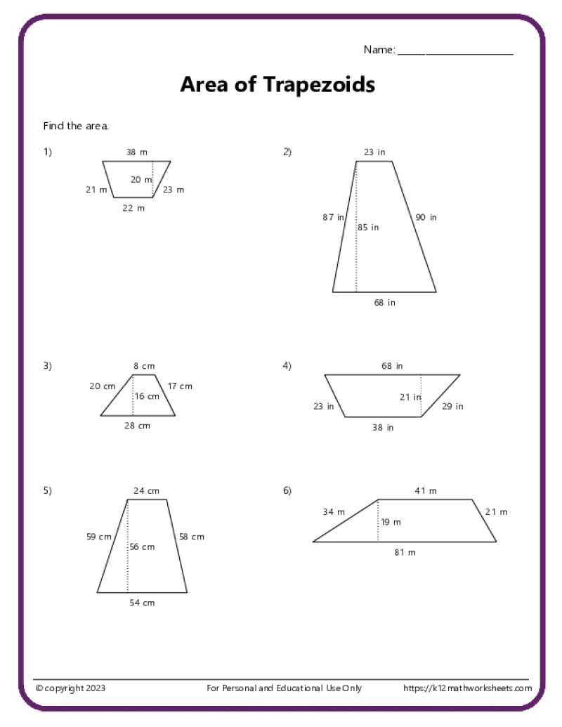 Area And Perimeter Of Trapezoids K12 Math Worksheets