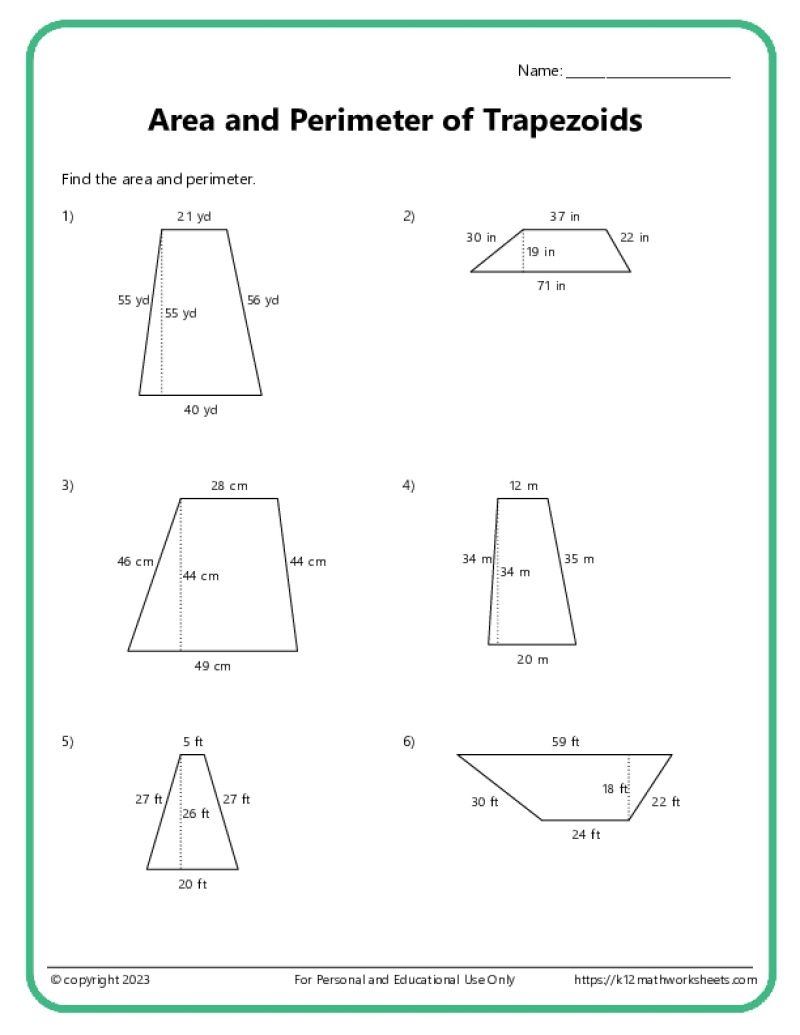 Area And Perimeter Of Trapezoids K12 Math Worksheets Area And Perimeter Of Trapezoids K12 Math Worksheets