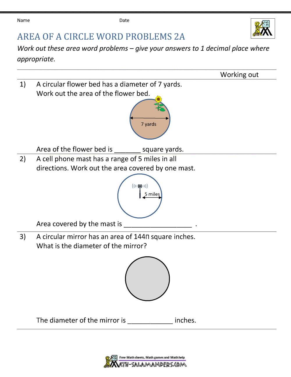 Area Of A Circle Worksheets Perimeter Of A Circle