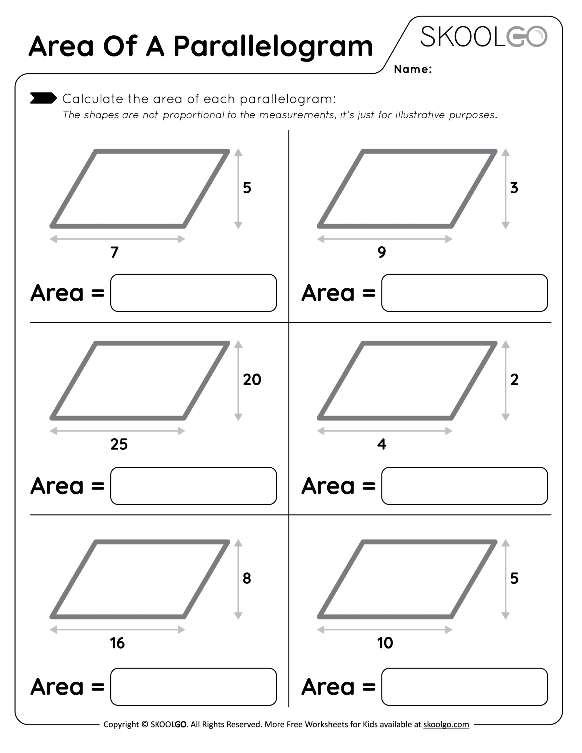 Area Of A Parallelogram Free Worksheet For Kids SKOOLGO Worksheets Library