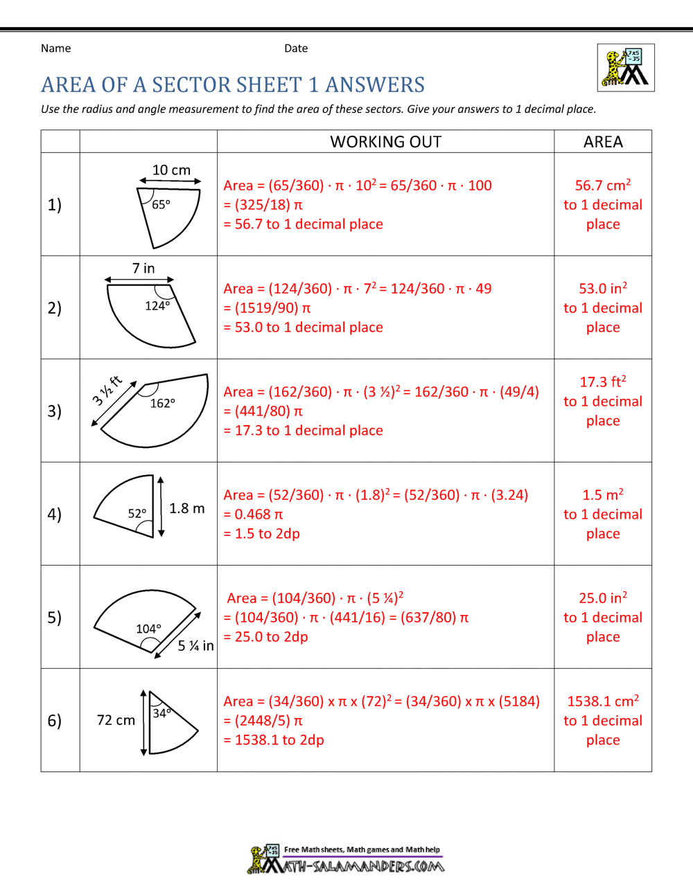 Area Of A Sector Calculator Area Of A Sector Calculator