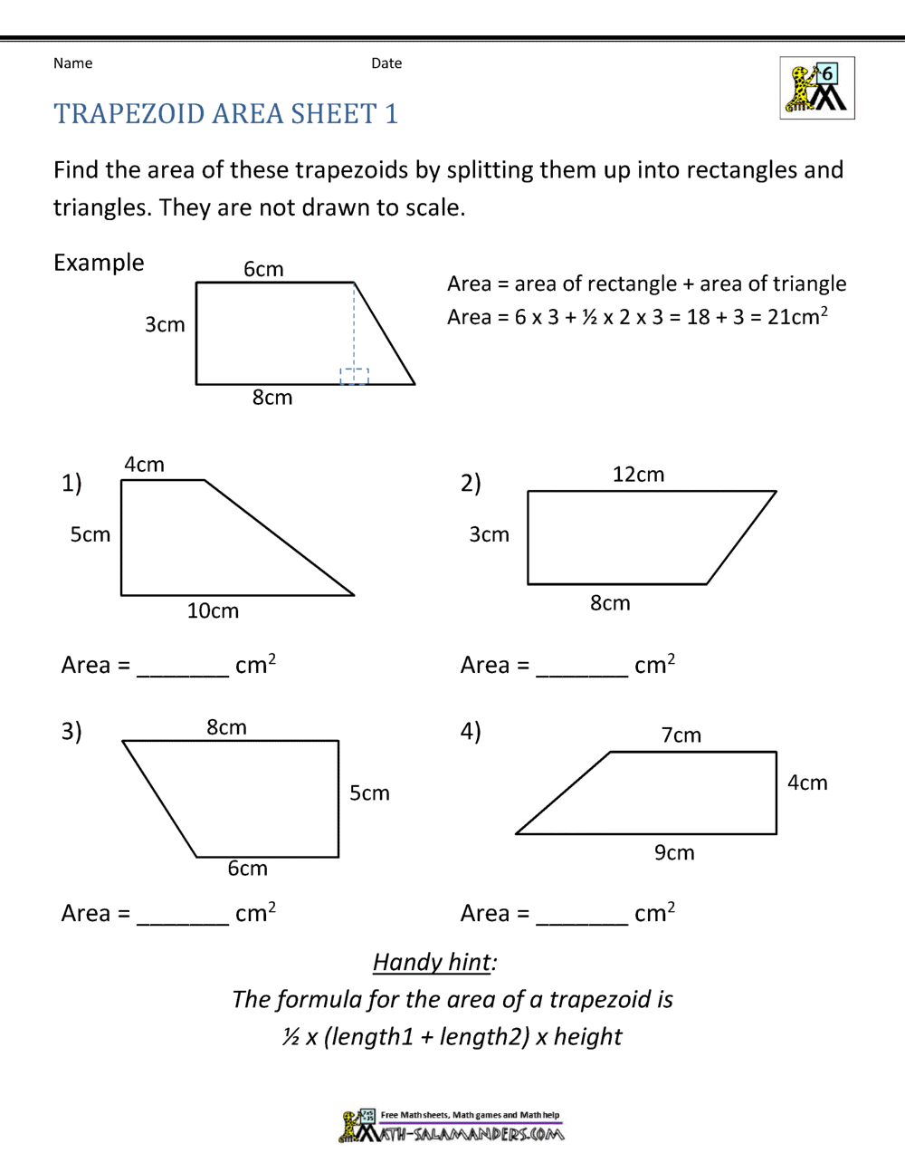 Area Of Quadrilateral Worksheets