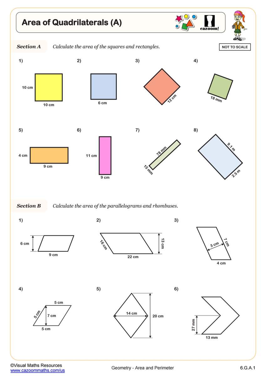 Area Of Quadrilaterals A Worksheet 6th Grade PDF Worksheets Cazoom Math Area Of Quadrilaterals A Worksheet 6th Grade PDF Worksheets Cazoom Math