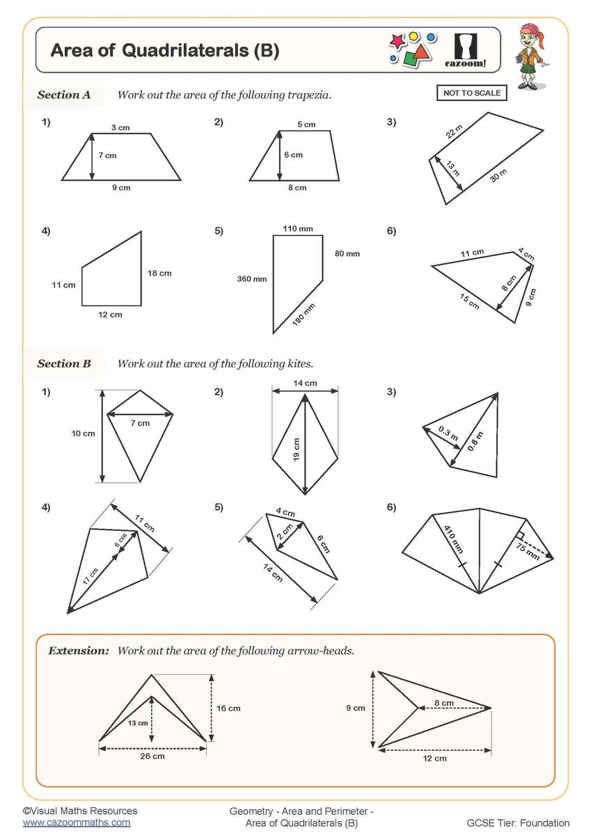 Area Of Quadrilaterals B Area Of Quadrilaterals A Worksheet 6th Grade PDF Worksheets Cazoom Math