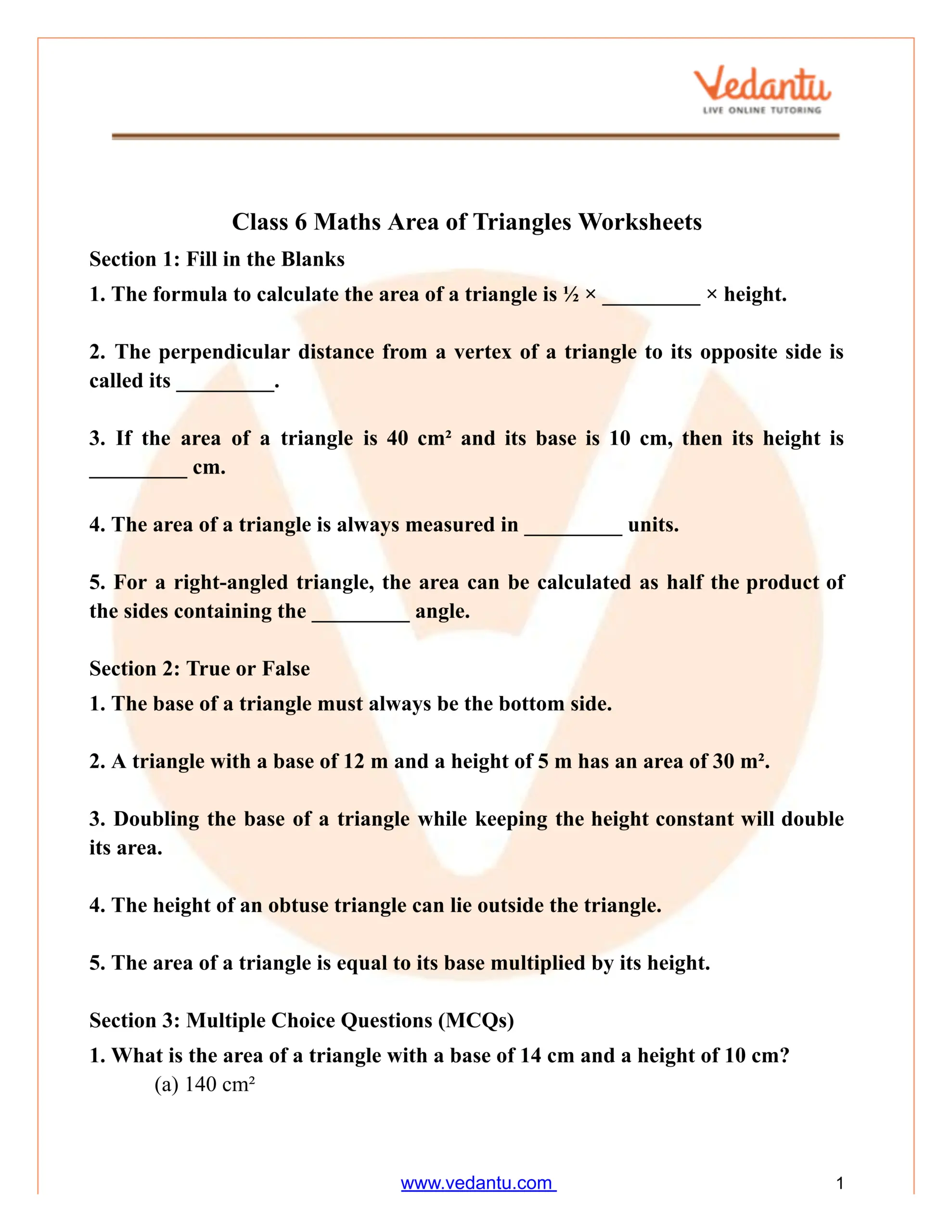 Area Of Triangle Worksheet For Class 6 Maths Free PDF Practice Interactive PDF Y6 White Rose Maths Area Of A Triangle 3 Worksheets Library