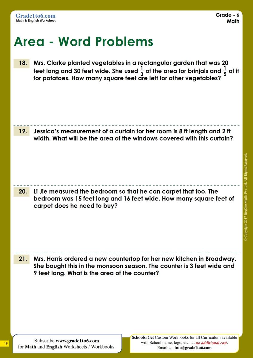 Area Word Problems Worksheets Exam Type Worksheets Library