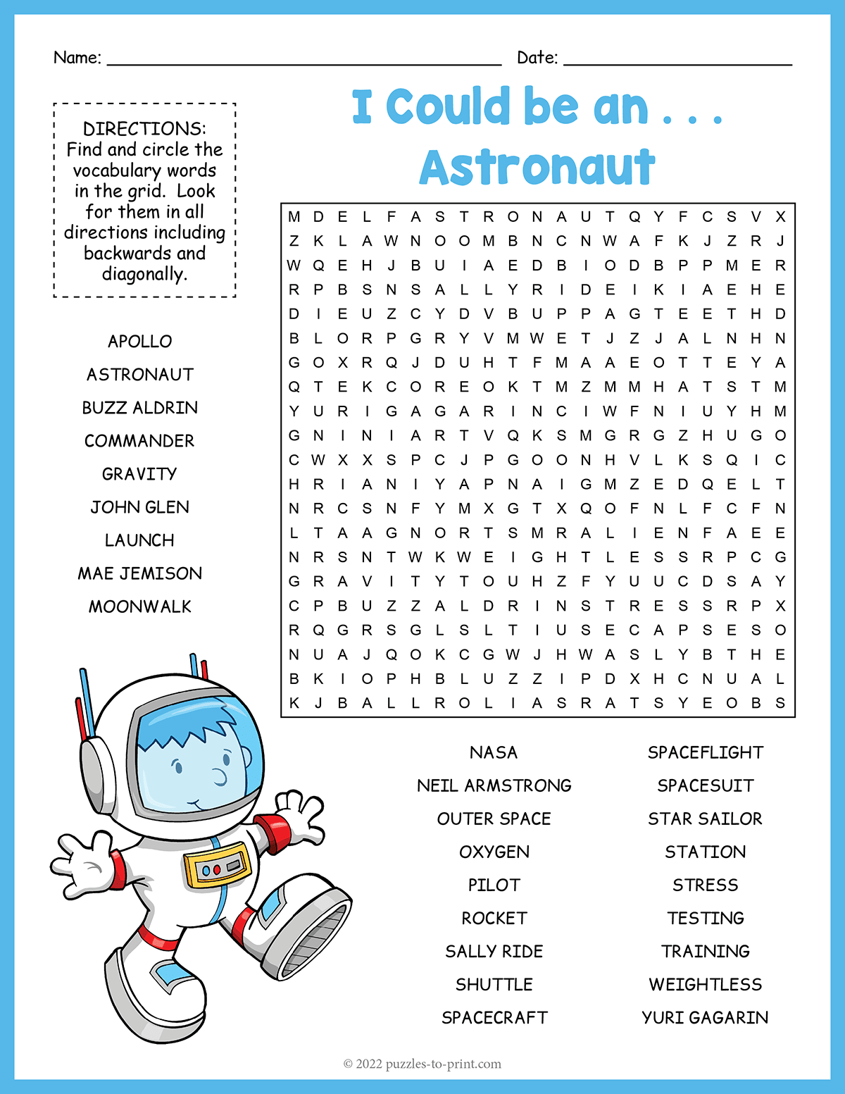 Astronaut Word Search