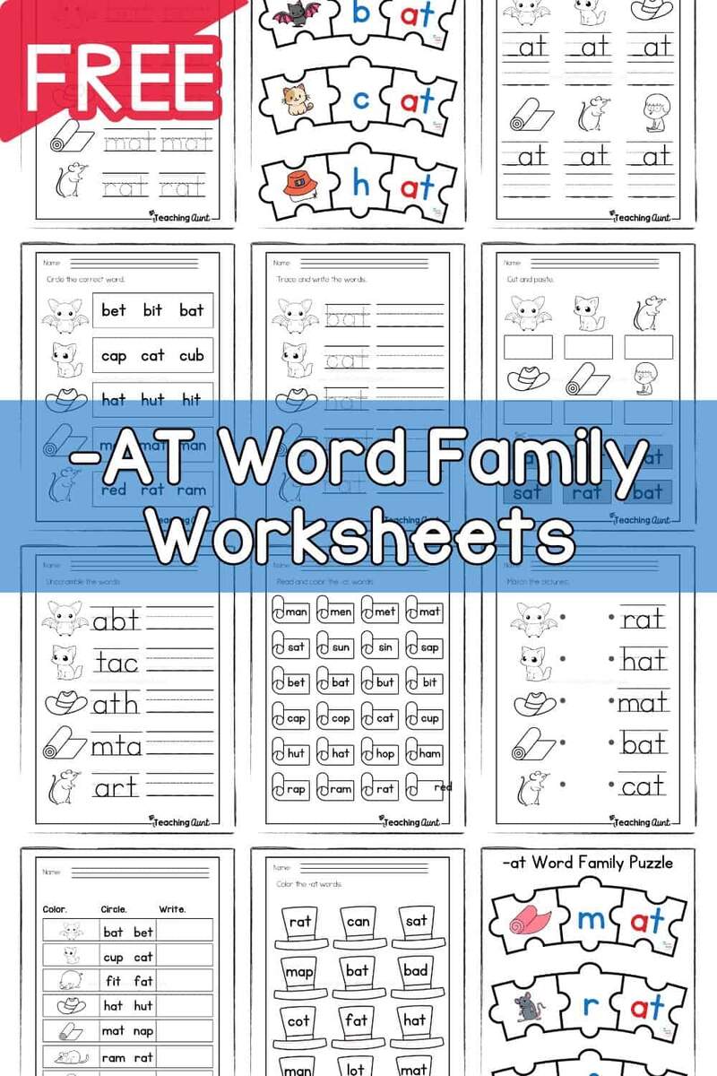 AT Word Family Worksheets The Teaching Aunt