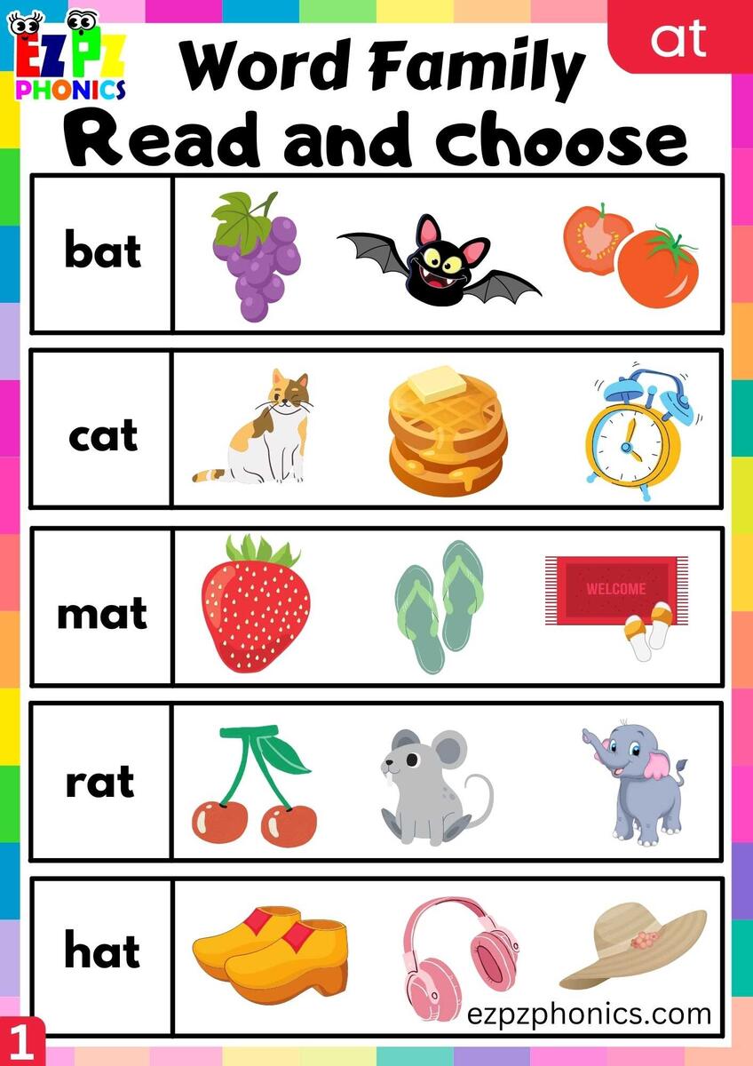 AT Words Read And Choose Phonics Word Families Worksheet Ezpzphonics AT Words Read And Choose Phonics Word Families Worksheet Ezpzphonics