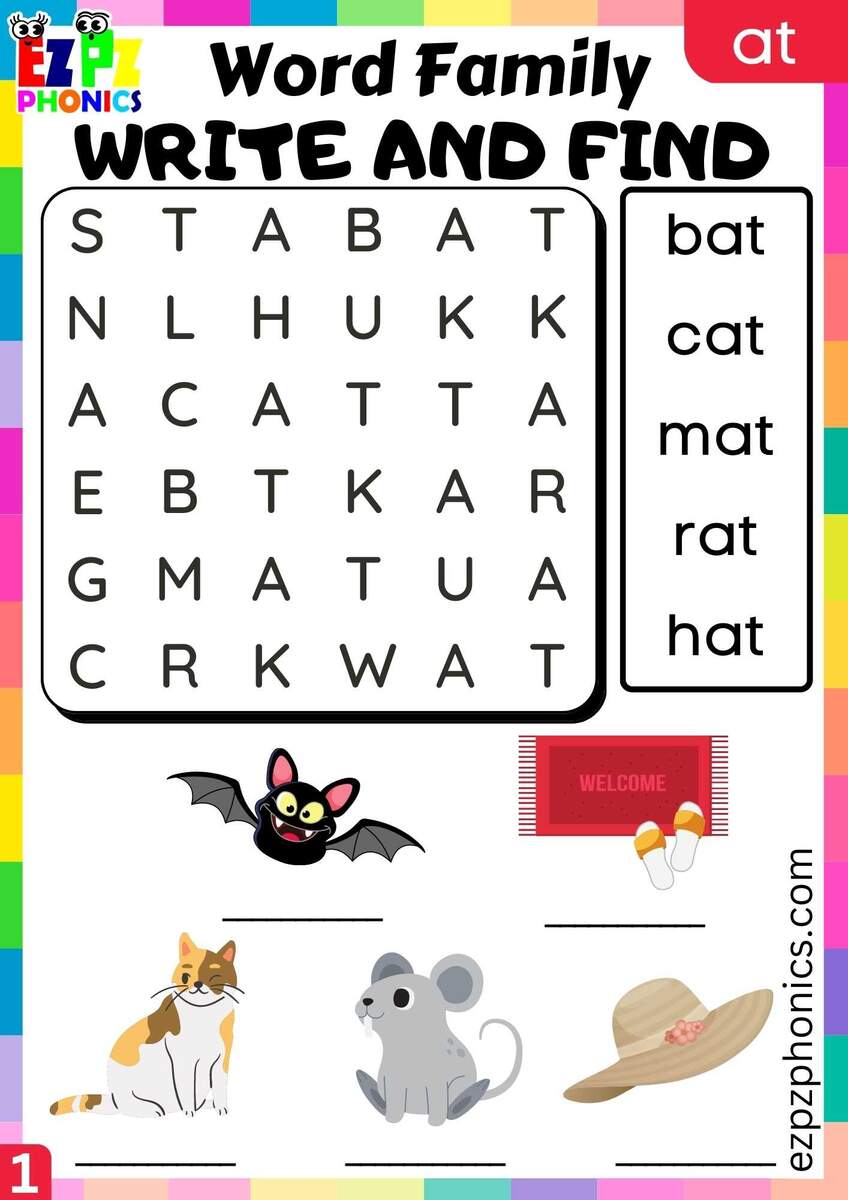 AT Words Write And Find Phonics Word Families Worksheet Ezpzphonics AT Words Write And Find Phonics Word Families Worksheet Ezpzphonics