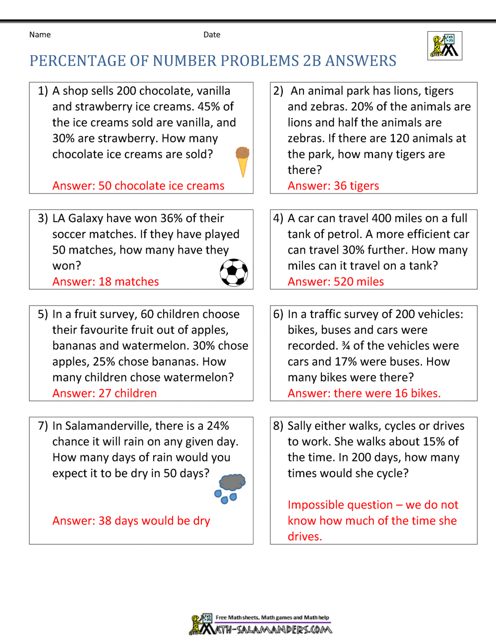 Basic Percentage Word Problems Basic Percentage Word Problems
