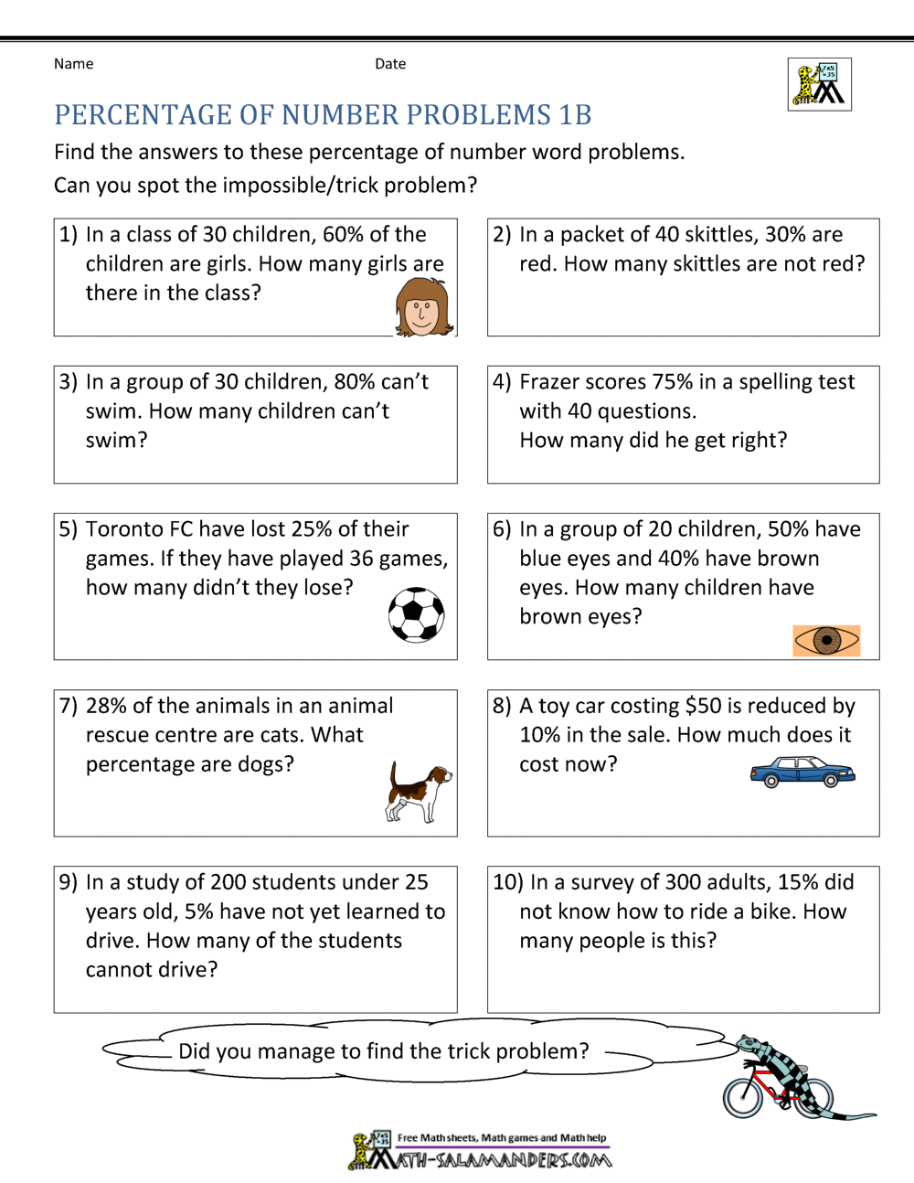 Basic Percentage Word Problems Basic Percentage Word Problems
