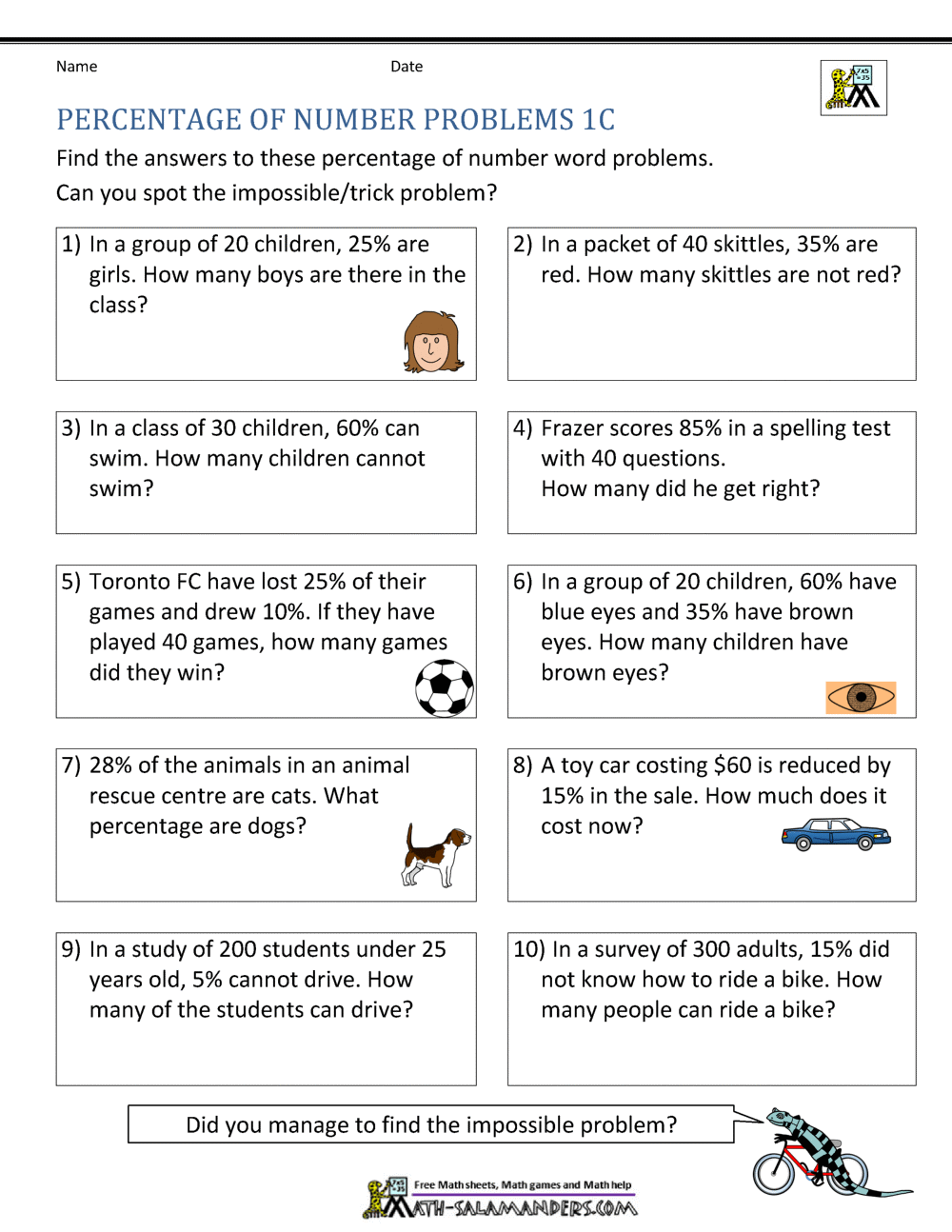 Basic Percentage Word Problems Basic Percentage Word Problems