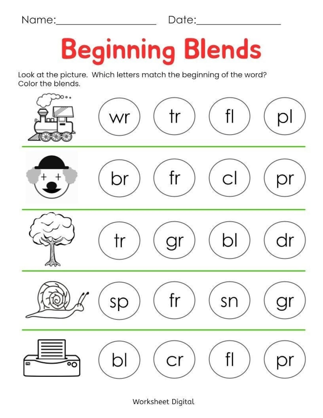 Beginning Blends Worksheets Kindergarten Preschool Printable PDF Etsy Blend Words Missing Sound Worksheets For Phonics Practice