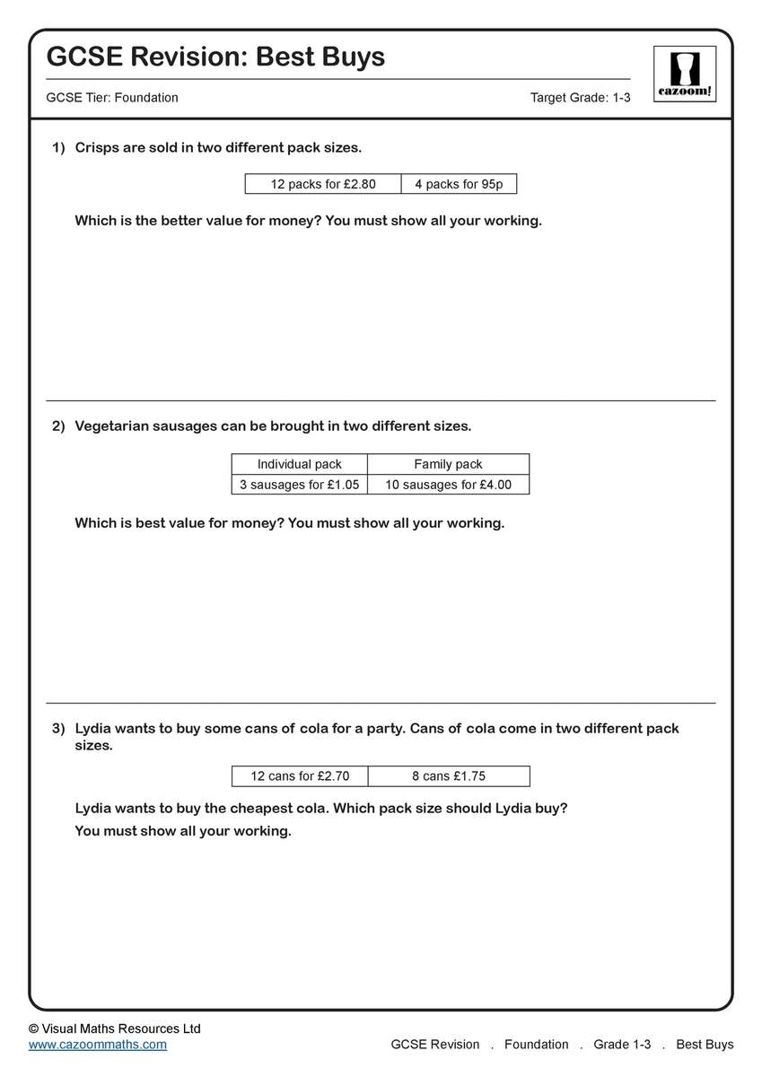 Best Buys GCSE Questions GCSE Revision Questions Best Buys GCSE Questions GCSE Revision Questions