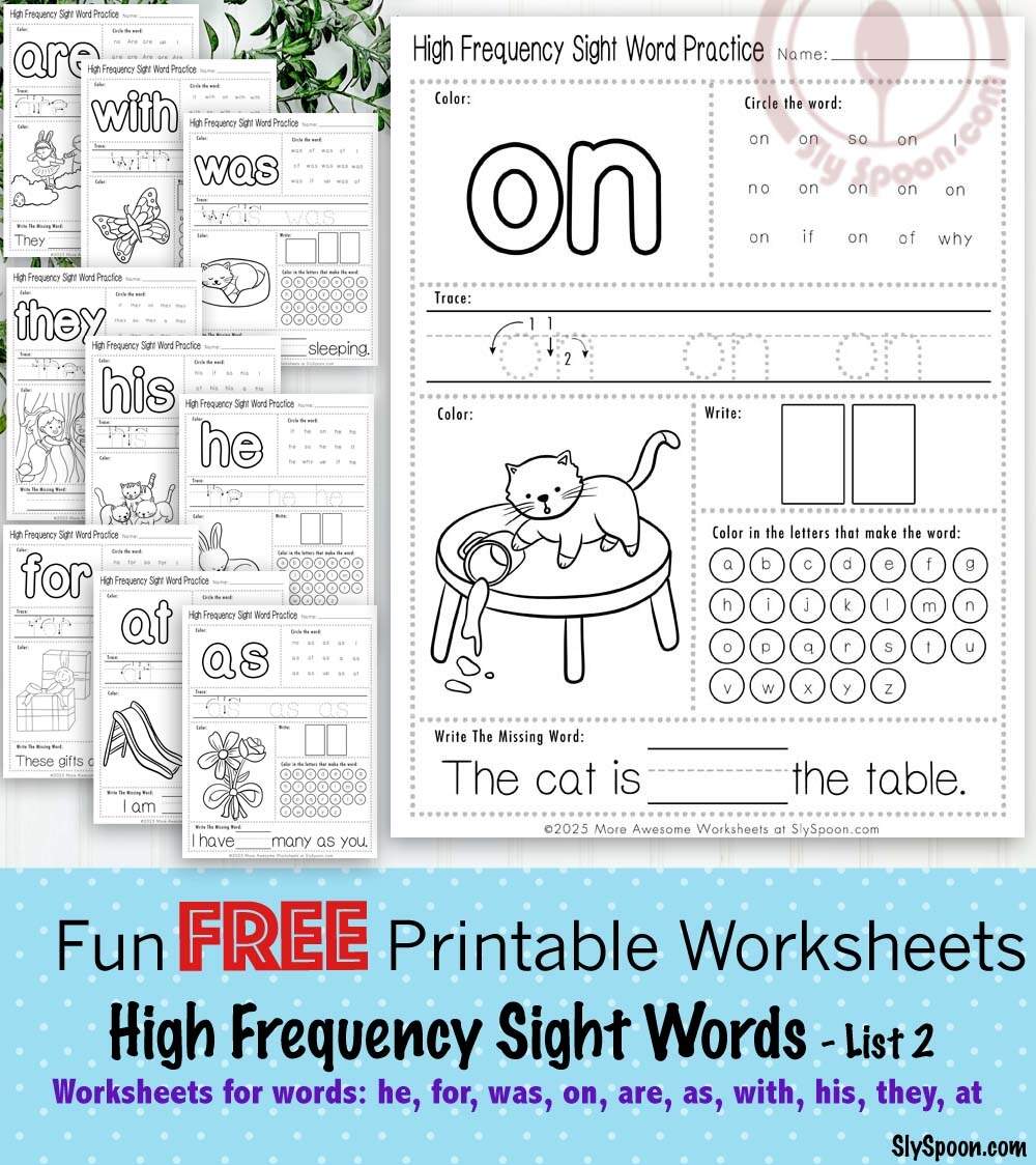 Boost Early Literacy Skills With Free Printable Sight Word Worksheets Sight Words He For Was On Are As With His They At List 2 Of 10 Sly Spoon Boost Early Literacy Skills With Free Printable Sight Word Worksheets Sight Words He For Was On Are As With His They At List 2 Of 10 Sly Spoon