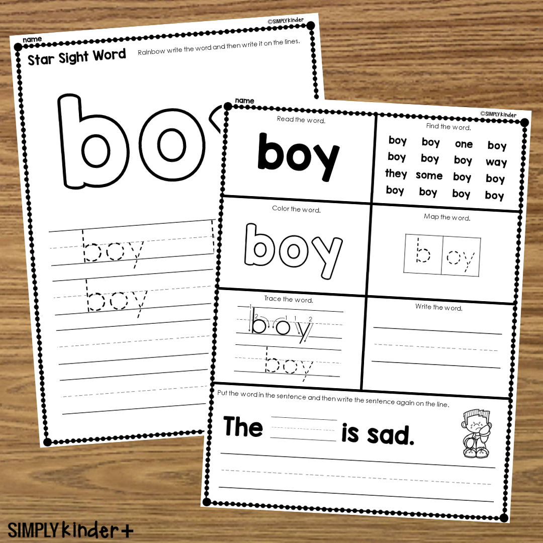Boy Sight Word Printable Activities Simply Kinder Printable Membership Sight Word Flip Book Flipbook BOY Made By Teachers
