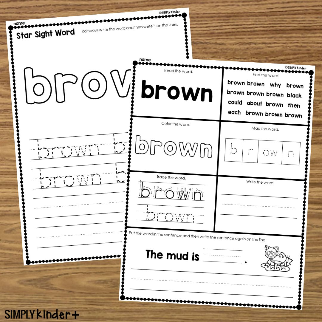 Brown Sight Word Printable Activities Simply Kinder Printable Membership