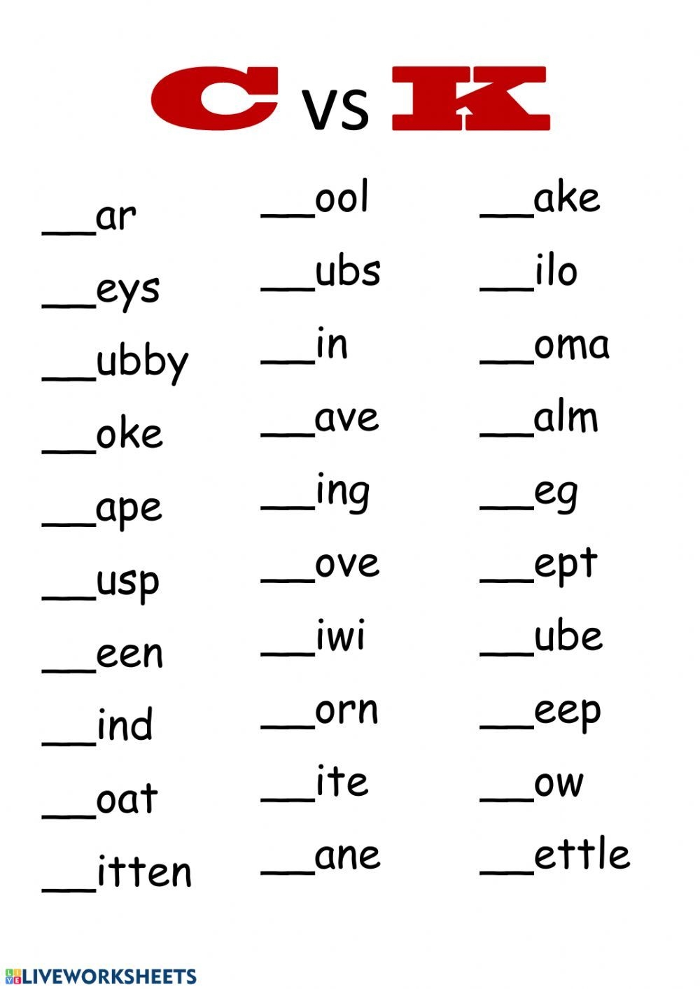 C Vs K Worksheet Free C And K Spelling Rule Worksheet Download Free C And K Spelling Rule Worksheet Png Images Free Worksheets On Clipart Library