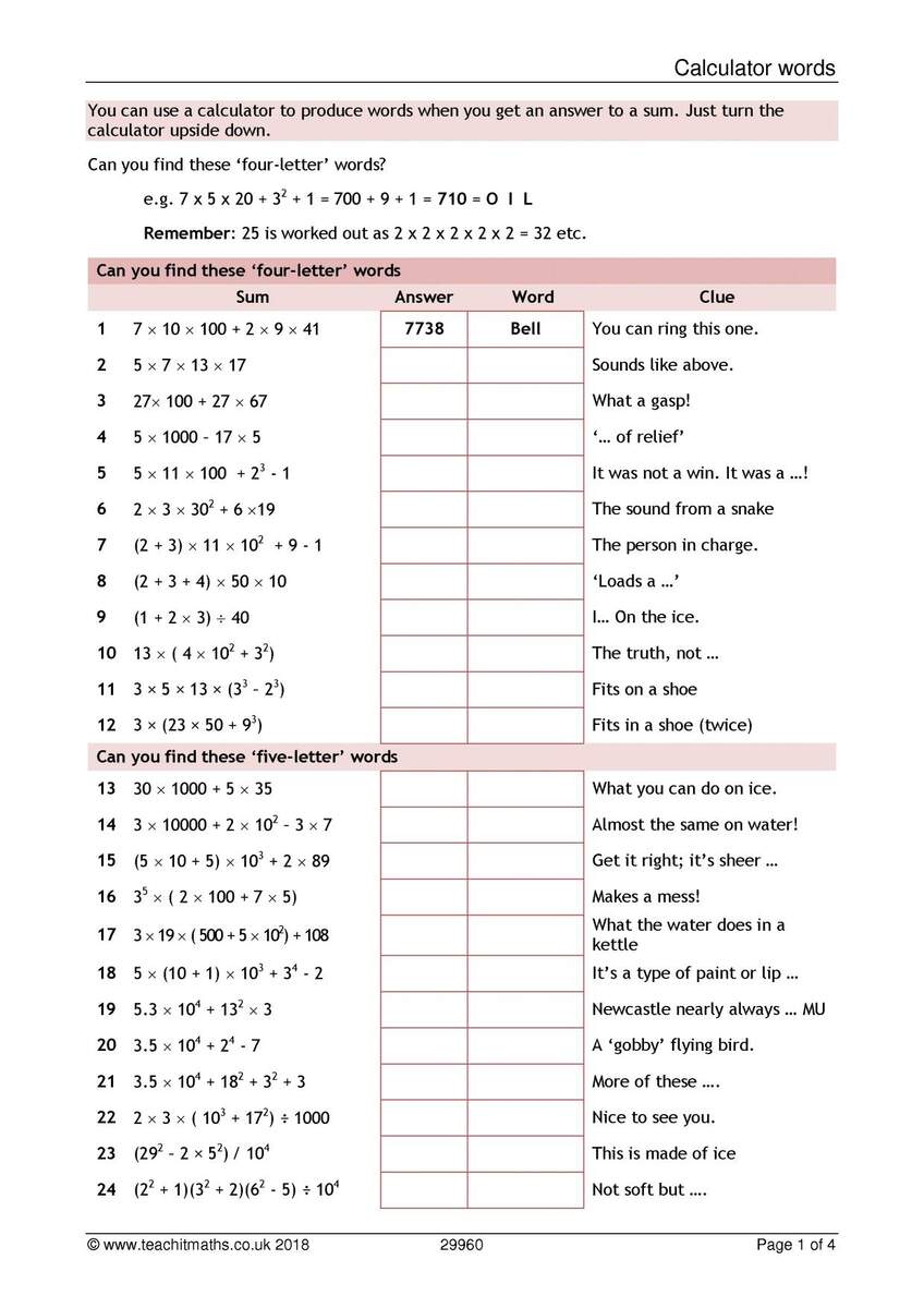 Calculator Words KS3 Maths Teachit