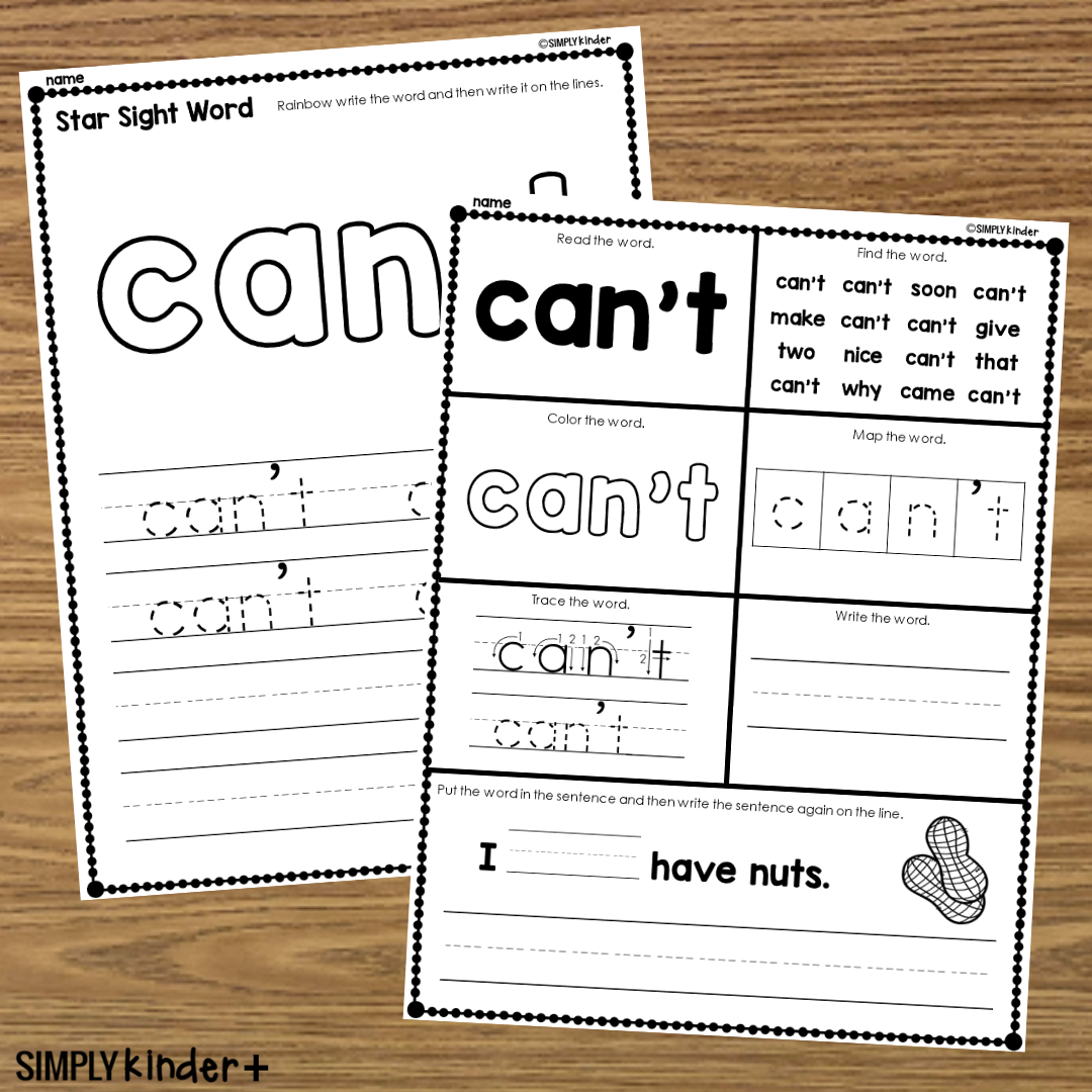 Can T Sight Word Printable Activities Simply Kinder Printable Membership Can T Sight Word Printable Activities Simply Kinder Printable Membership