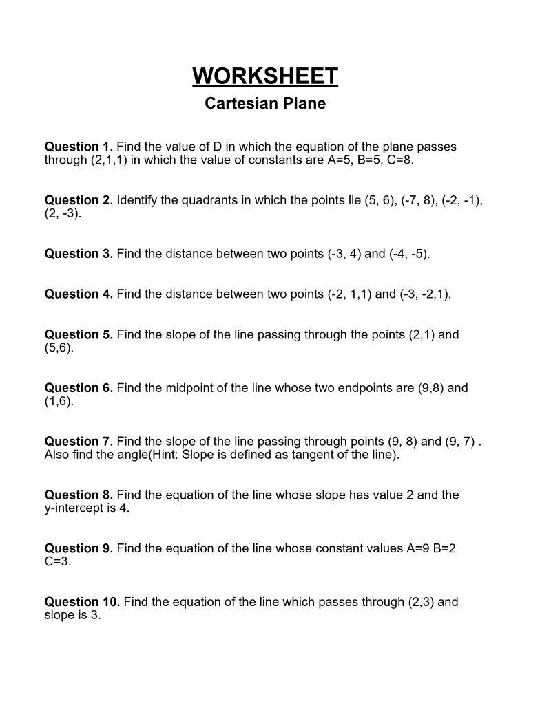 Cartesian Plane Practice Worksheet GeeksforGeeks