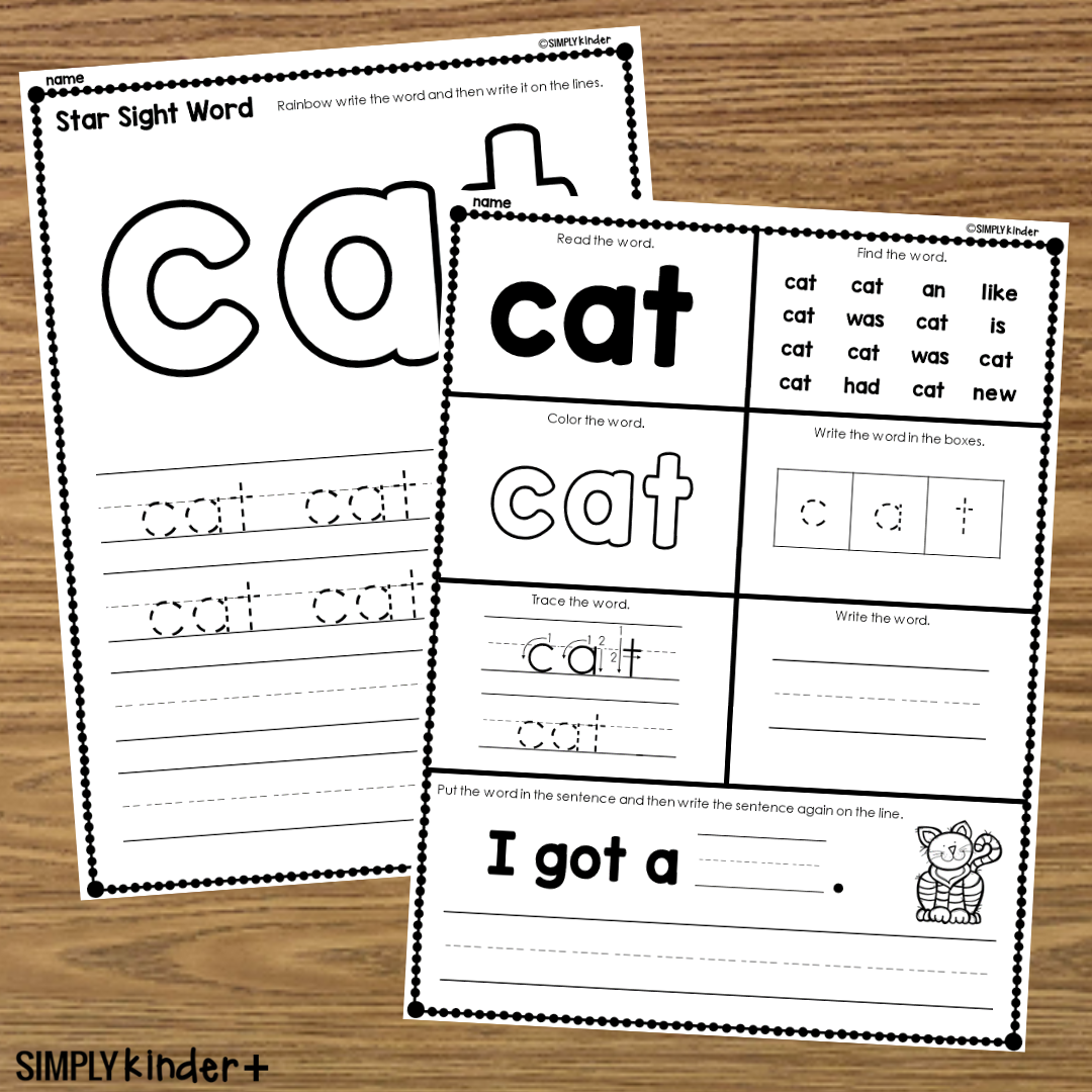 Cat Sight Word Printable Activities Simply Kinder Printable Membership
