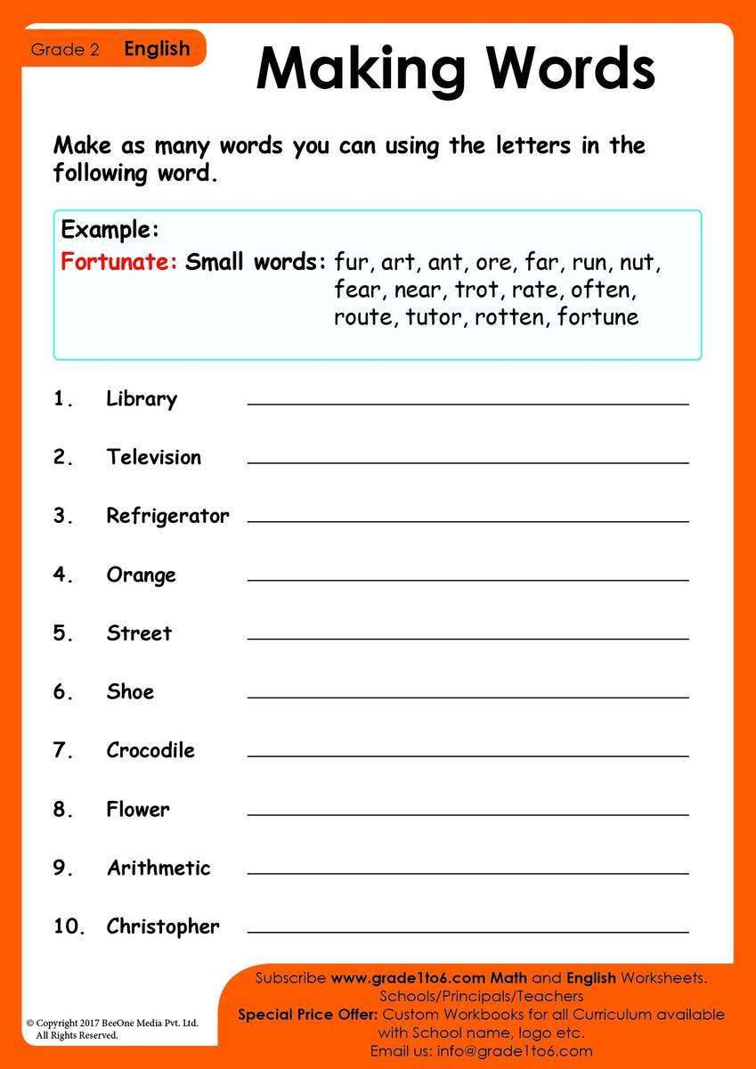 CBSE Class 2 English Making Words Worksheets