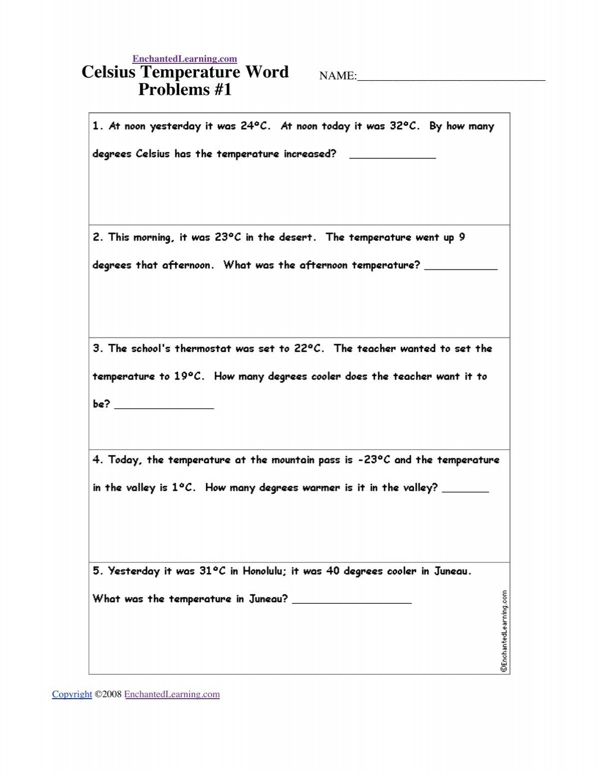 Celsius Temperature Word Problems 1