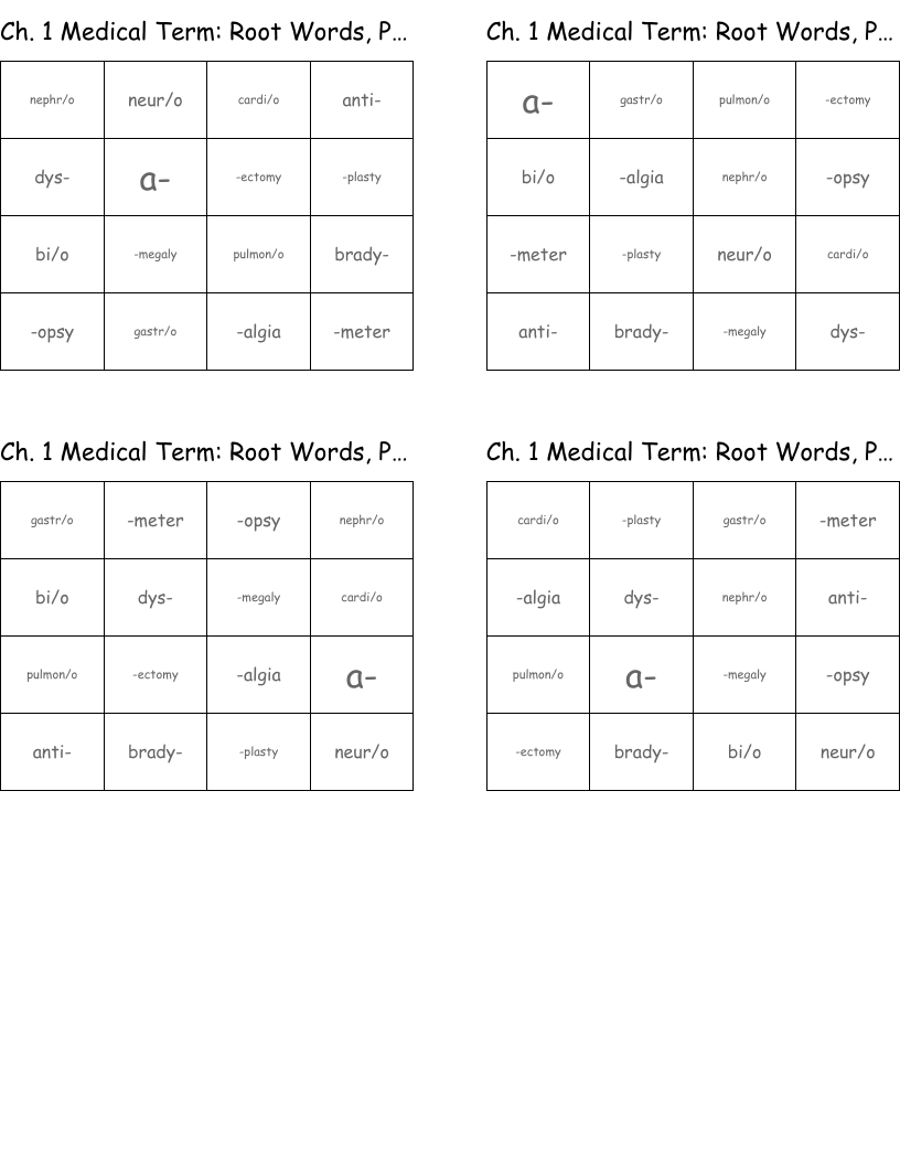 Ch 1 Medical Term Root Words Prefixes Suffixes Bingo Cards WordMint Ch 1 Medical Term Root Words Prefixes Suffixes Bingo Cards WordMint