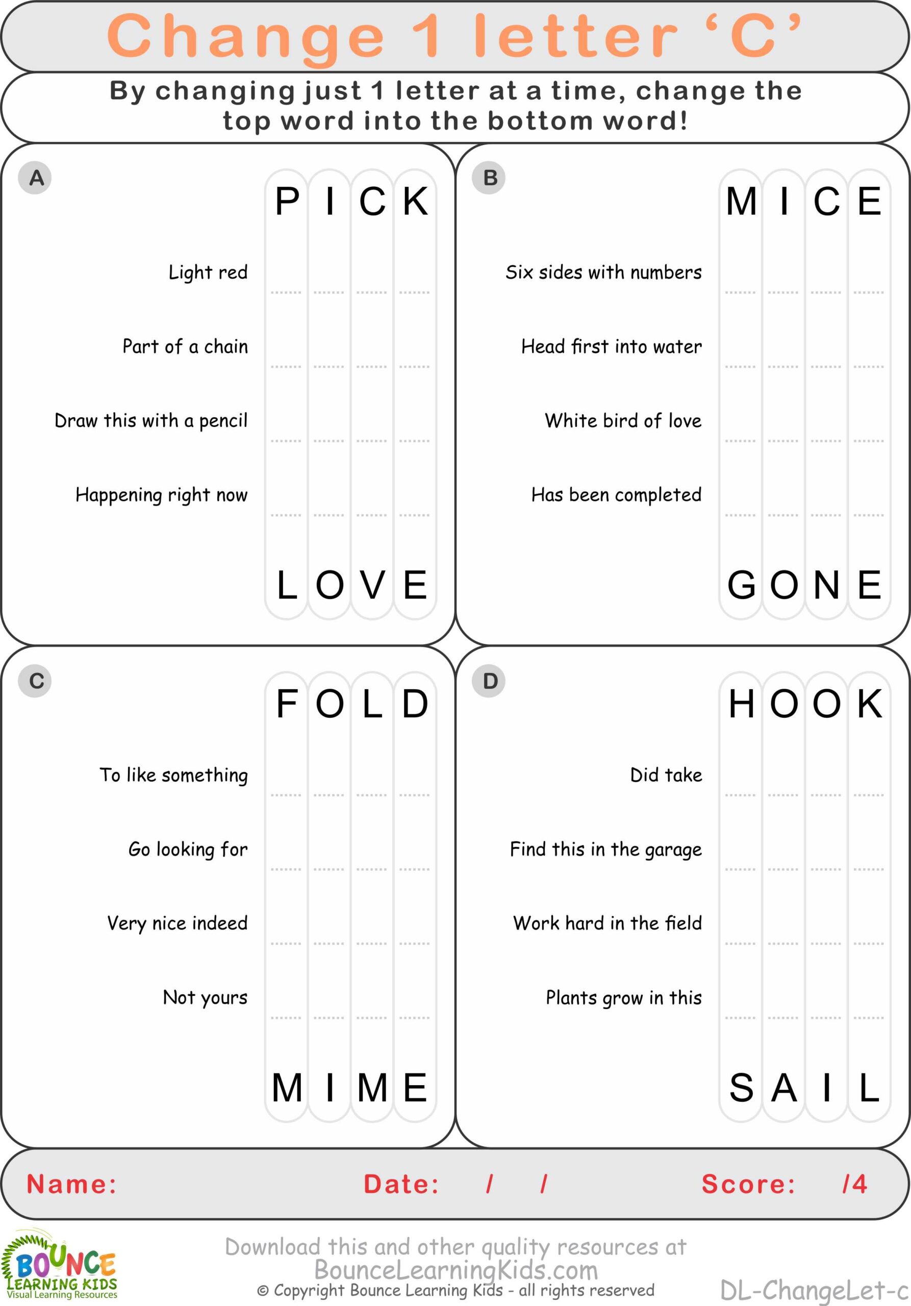 Change 1 Letter PORTALLAS Word Ladder 1 Change One Letter To Make A New Word Etsy