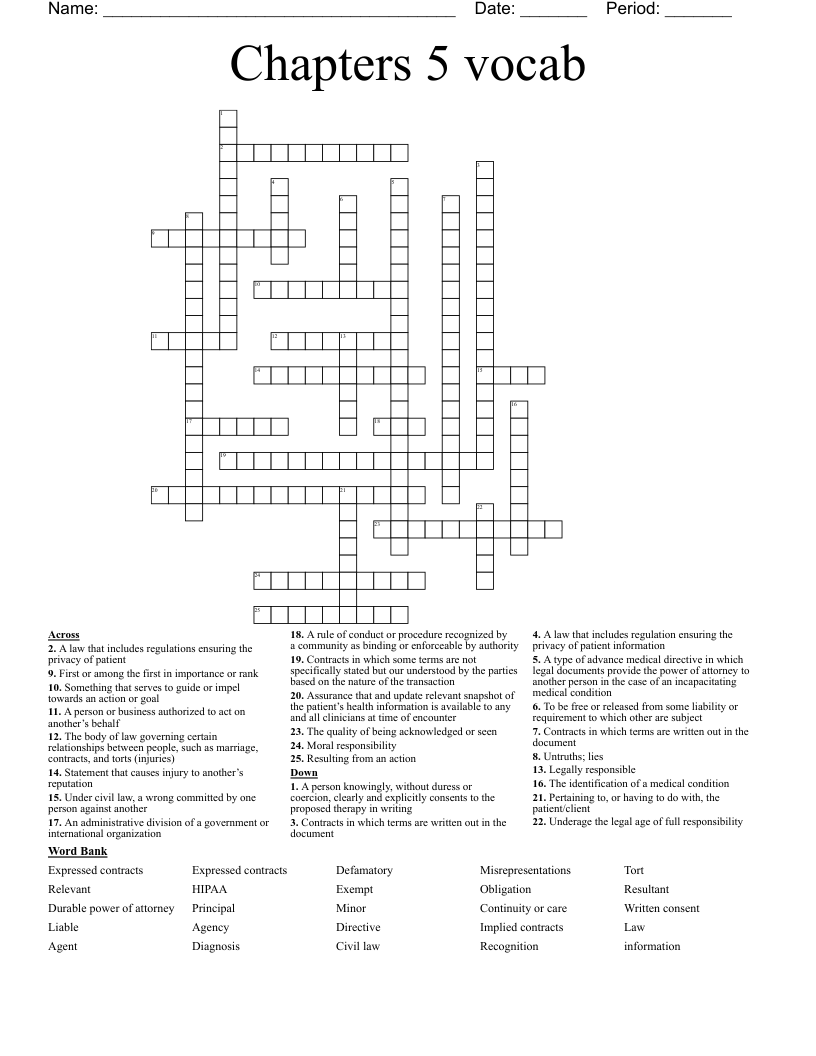 Chapters 5 Vocab Crossword WordMint